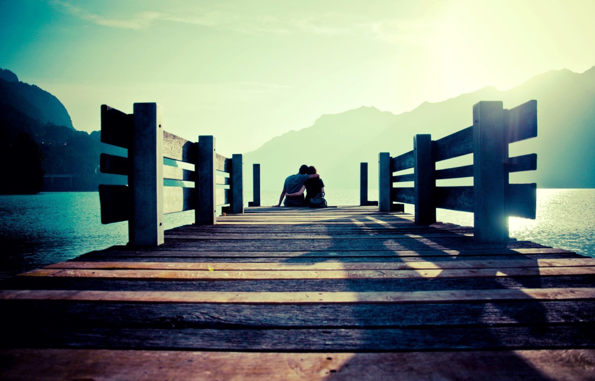 sky, water, woman, mood, boy, leisure, background, Love, Sea, pier, s, fullscreen, bridge, romance, 1080P, couple, widescreen, sun, man, girl, mountains, HD Wallpaper