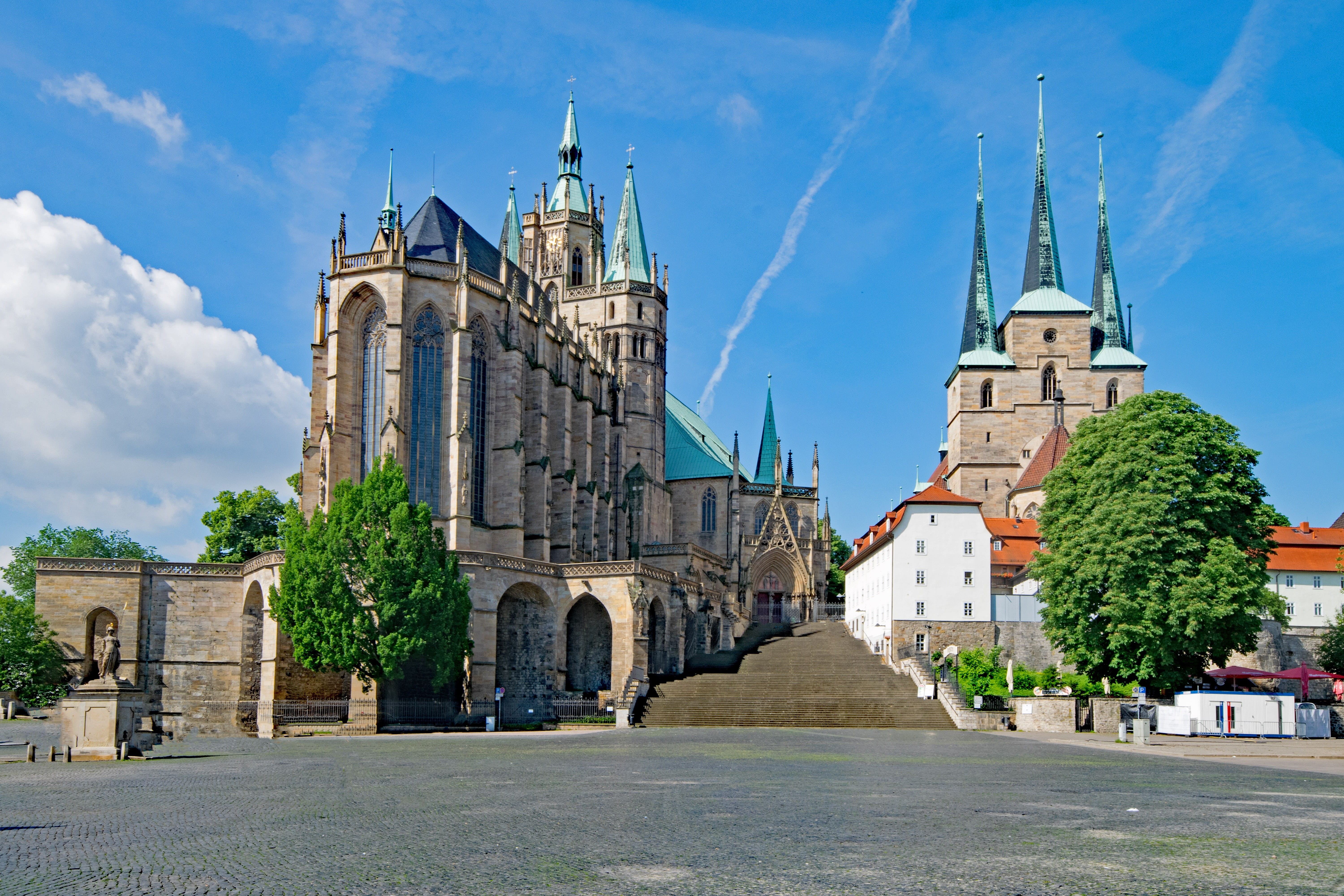 old town, cathedral, building exterior, places of interest, building, dom, cloud - sky, spirituality, blue, history, religion, church, belief, built structure, HD Wallpaper