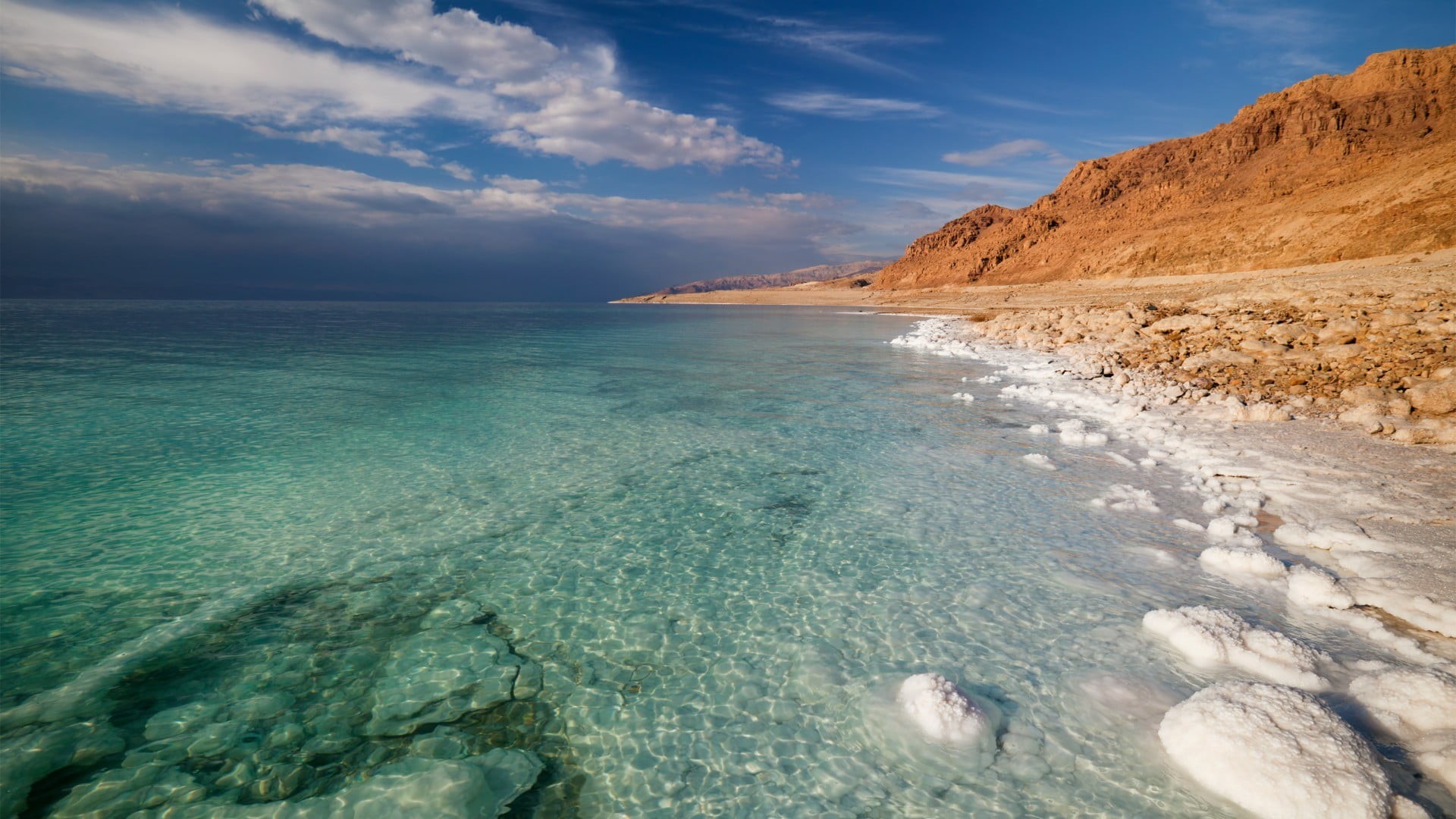 water, Israel, rock, beach, tranquil scene, sea, salt lakes, landscape, cloud - sky, day, tranquility, Dead Sea, beauty in nature, land, no people, scenics - nature, HD Wallpaper