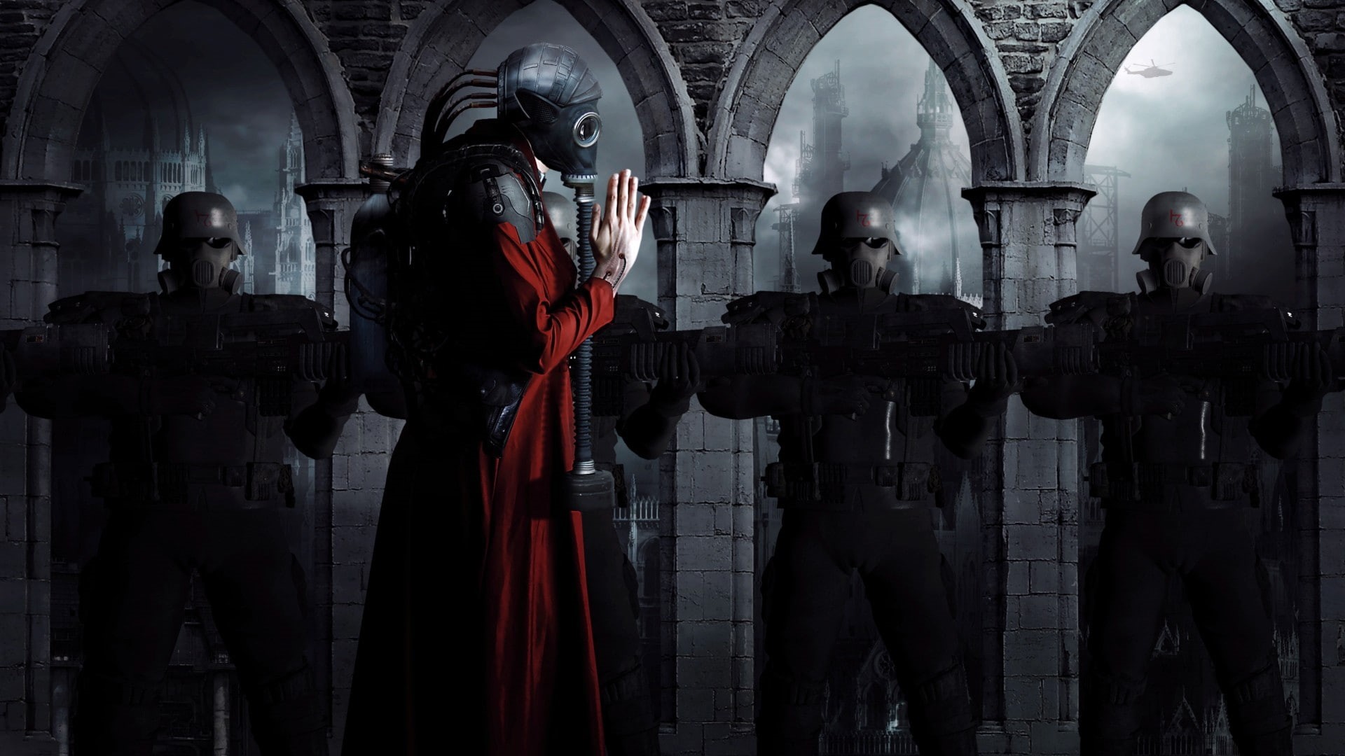 gas masks, 1080P, apocalyptic, dark, mask, futuristic, HD Wallpaper