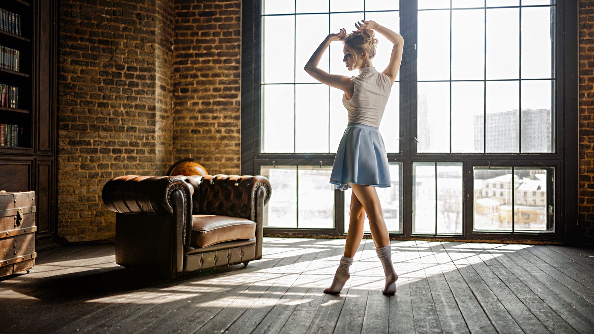 travel, beauty, Sergey Fat, women, hairstyle, long hair, one person, dress, hair, brown hair, beautiful woman, ballerina, Alice Tarasenko, adult, window, HD Wallpaper