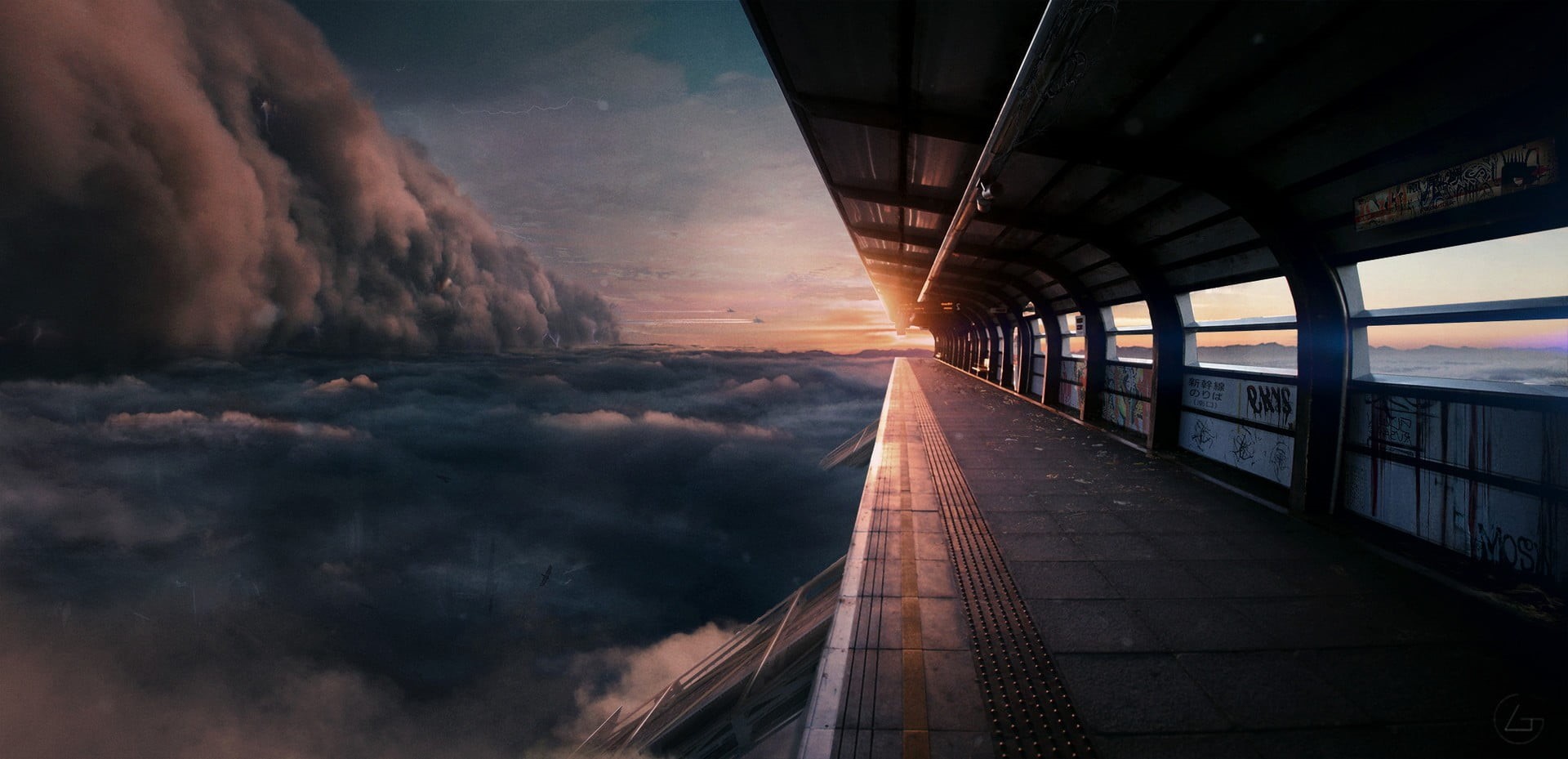 cloud - sky, water, bridge, the way forward, sky, no people, built structure, outdoors, futuristic, landscape, sea, nature, skyline, direction, 1080P, HD Wallpaper