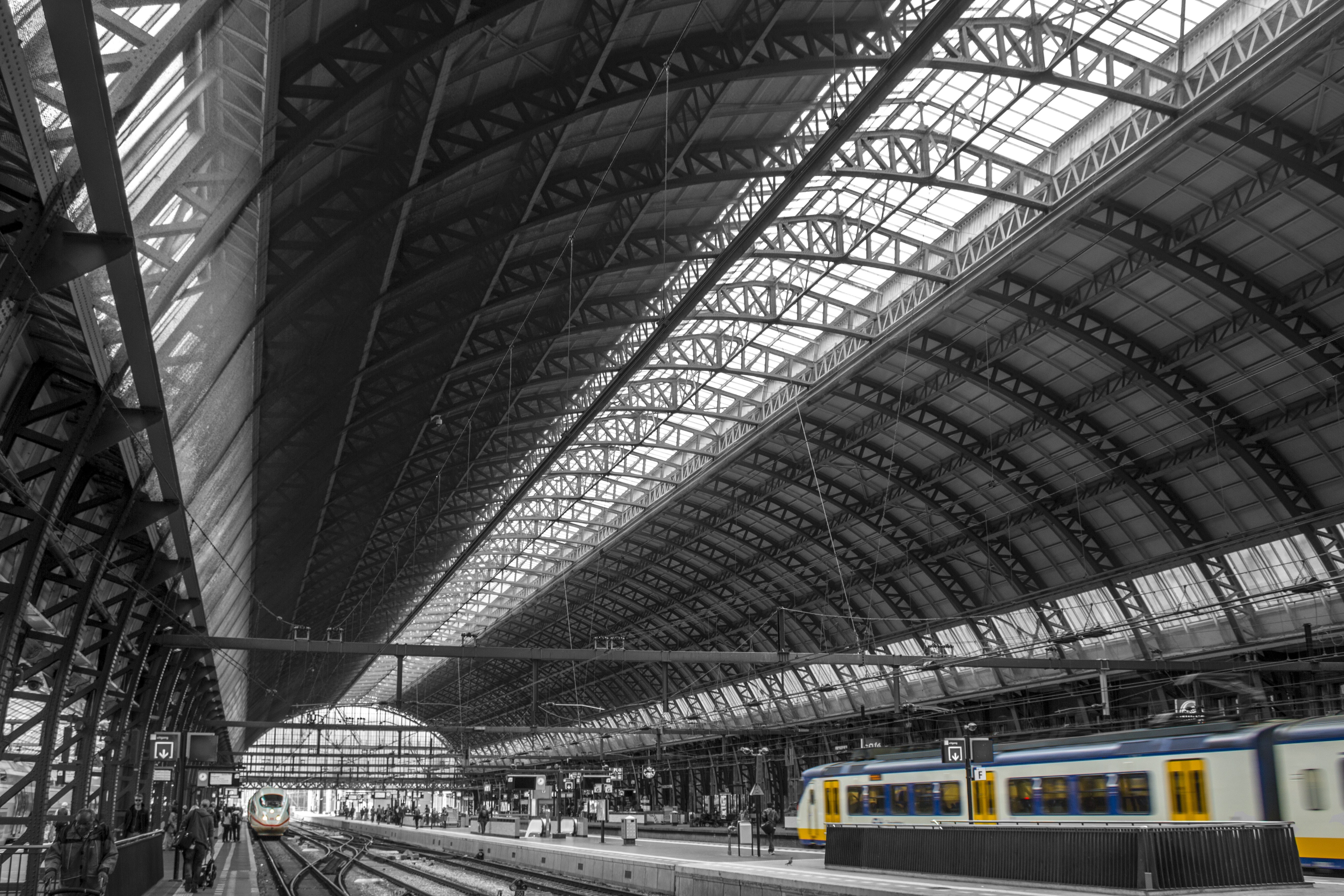 architecture, built structure, train, Amsterdam, train station, 5K, modern, group of people, incidental people, transportation, travel, travel destinations, HD Wallpaper