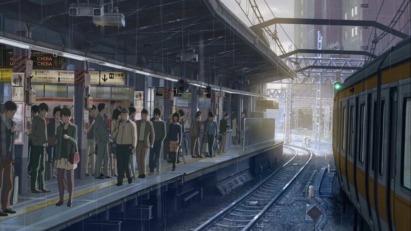 women, anime, built structure, building, ceiling, concrete, transportation, men, The Garden of Words, public transportation, travel, real people, railroad station, HD Wallpaper