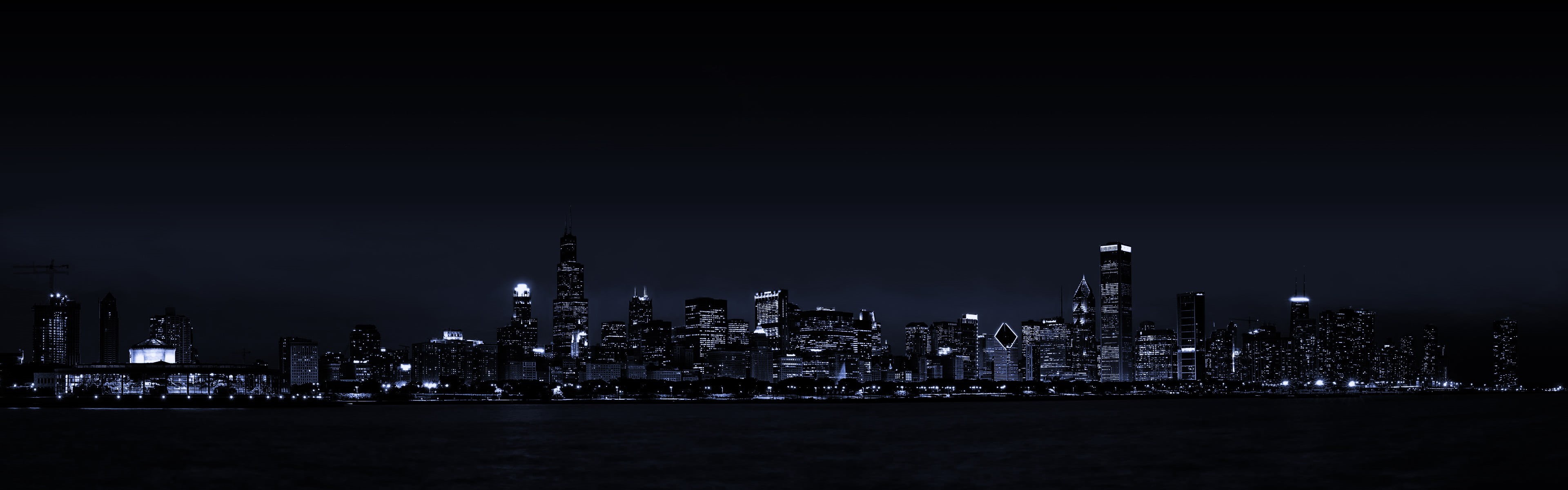 residential district, office building exterior, building exterior, cityscape, built structure, outdoors, night, buildings, water, financial district, tower, HD Wallpaper