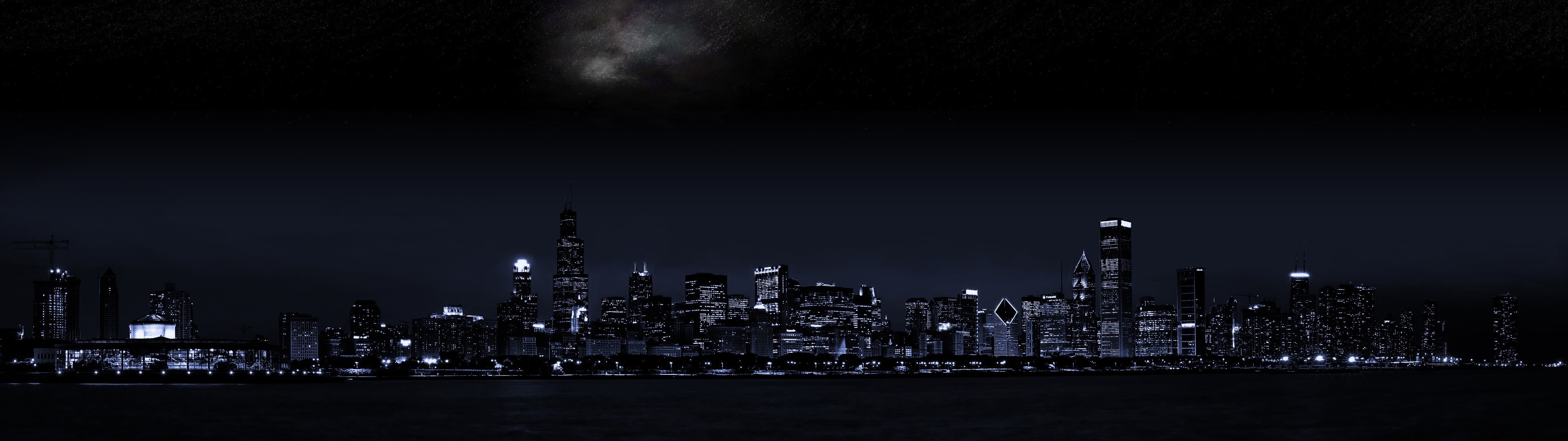 architecture, built structure, dark, skyscraper, illuminated, no people, buildings, urban skyline, office building exterior, sky, landscape, building, city, HD Wallpaper