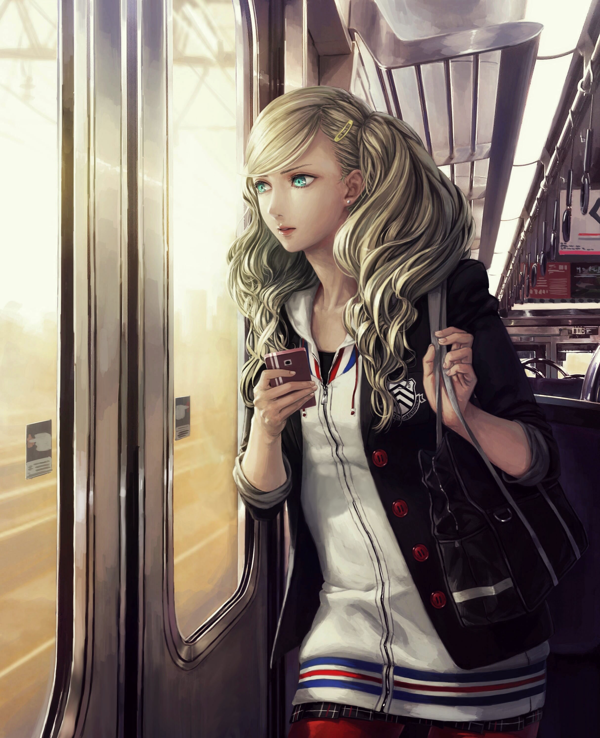 hairstyle, subway train, transportation, beautiful woman, window, shin megami tensei: persona 5, train, travel, young women, one person, beautiful people, Phone HD Wallpaper