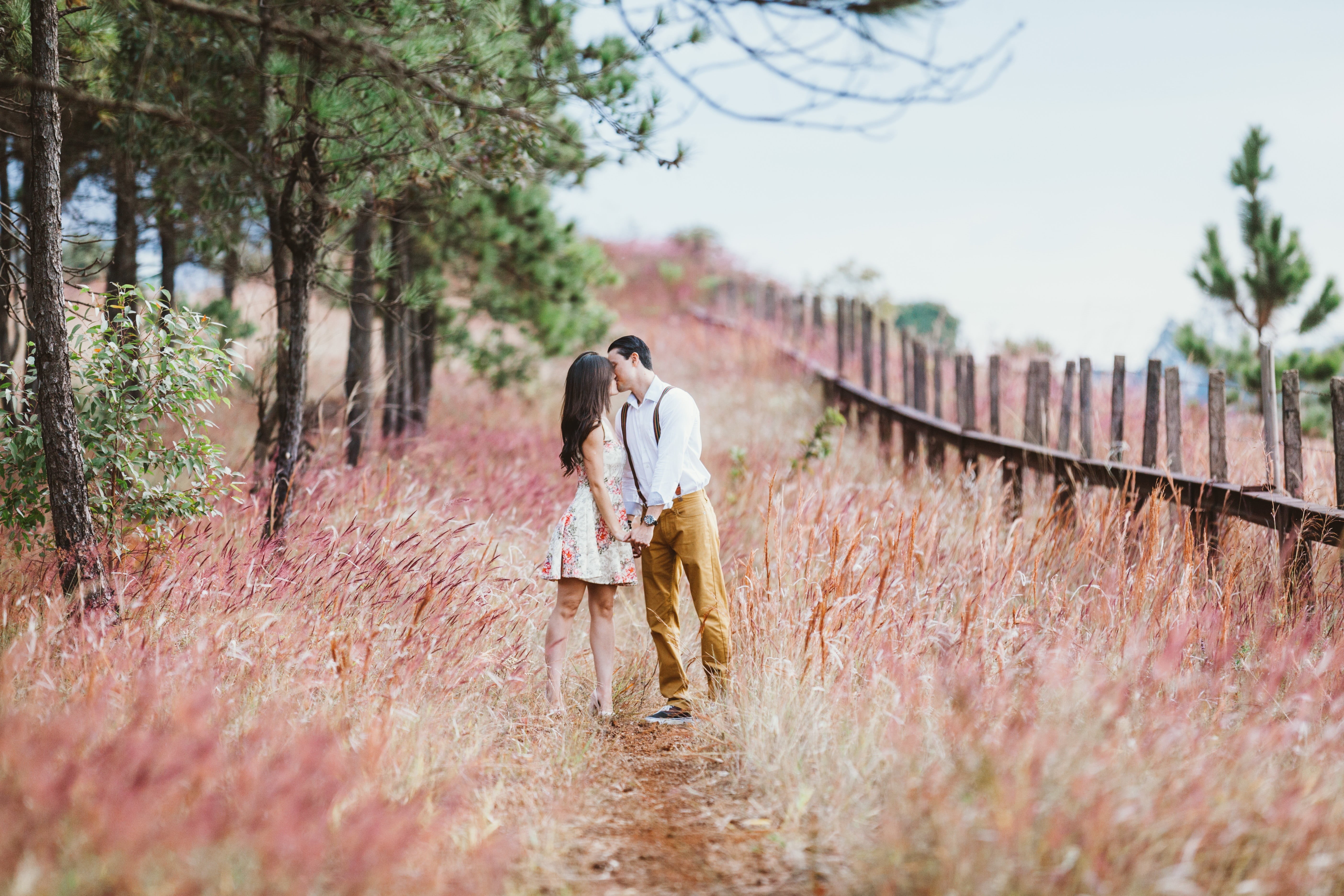 walking, clothing, men, wedding rehearsal, lifestyles, vintage, rear view, rosa, outdoors, grooms, beautiful, women, smile, pink, romance, full length, HD Wallpaper