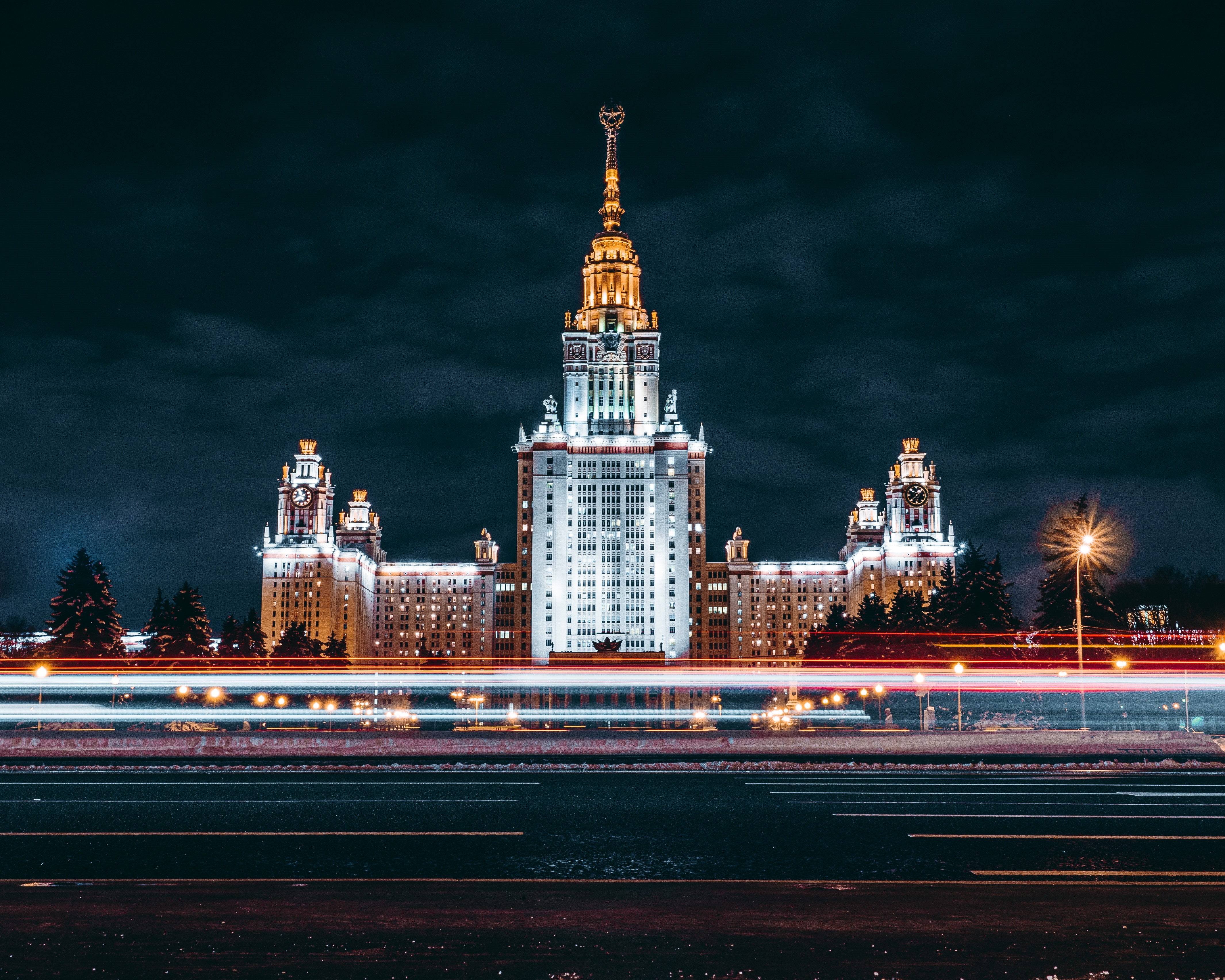 Moscow, 4K, night, Russia, lights, HD Wallpaper