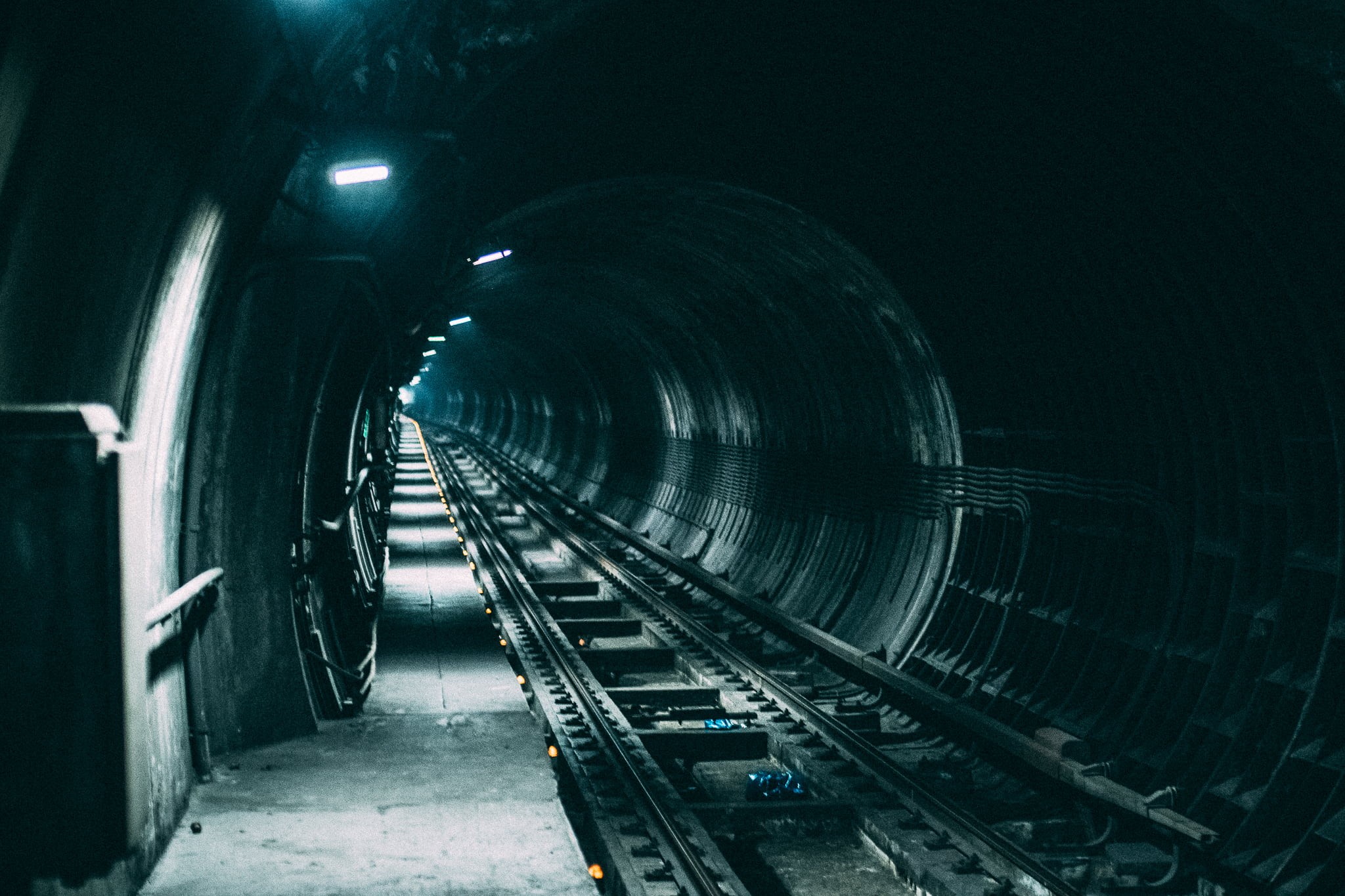 station, transportation, rail, dark, rail transportation, lights, road, architecture, inside, tunnel, outdoors, public transportation, night, railroad track, HD Wallpaper