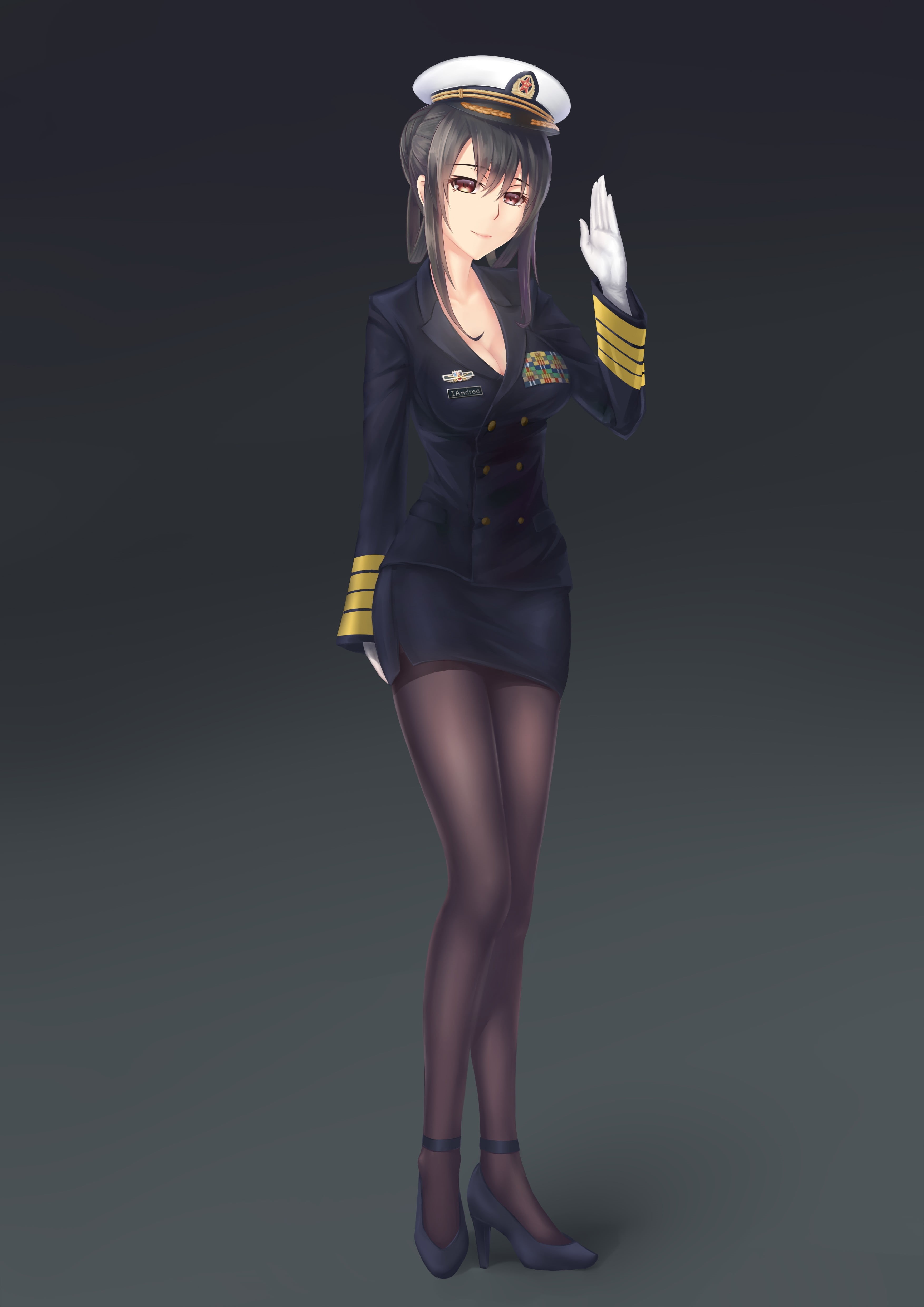 standing, character, protection, women, open shirt, clothing, anime girls, business, black background, human body part, haired, illustration, stockings, Phone HD Wallpaper