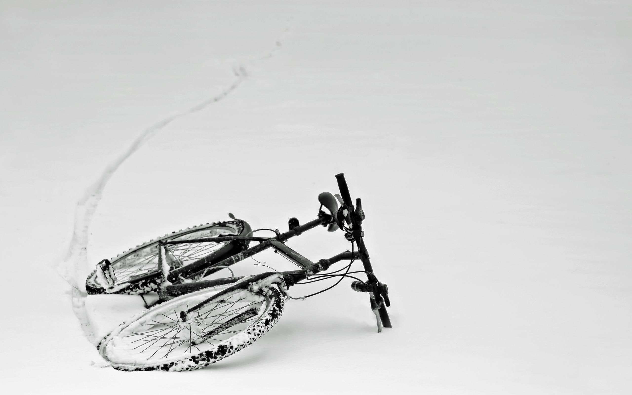 2560x1600, 2K, bike, rigid, black, photography, bicycle, snow, HD Wallpaper