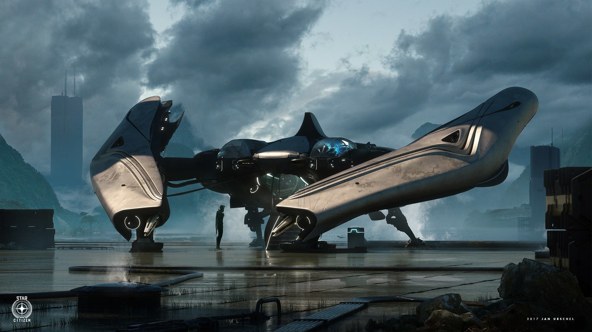 mode of transportation, side view, movie, futuristic, military airplane, 1080P, black, transportation, sky, building, still, air force, digital art, spaceship, HD Wallpaper