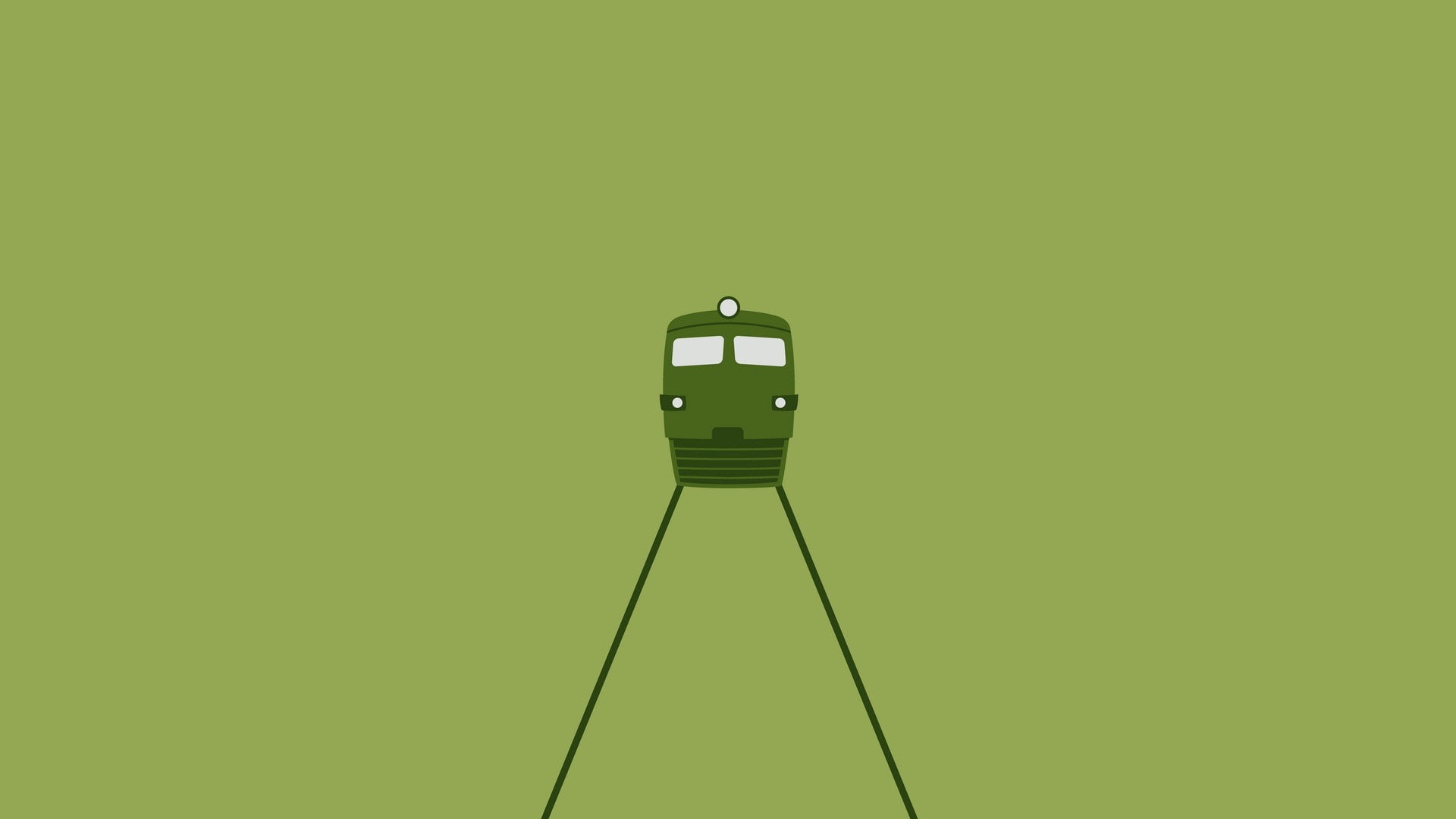 digital art, train, railway, simple background, diesel locomotive, minimalism, lights, CGI, 1080P, subway, green background, lines, HD Wallpaper