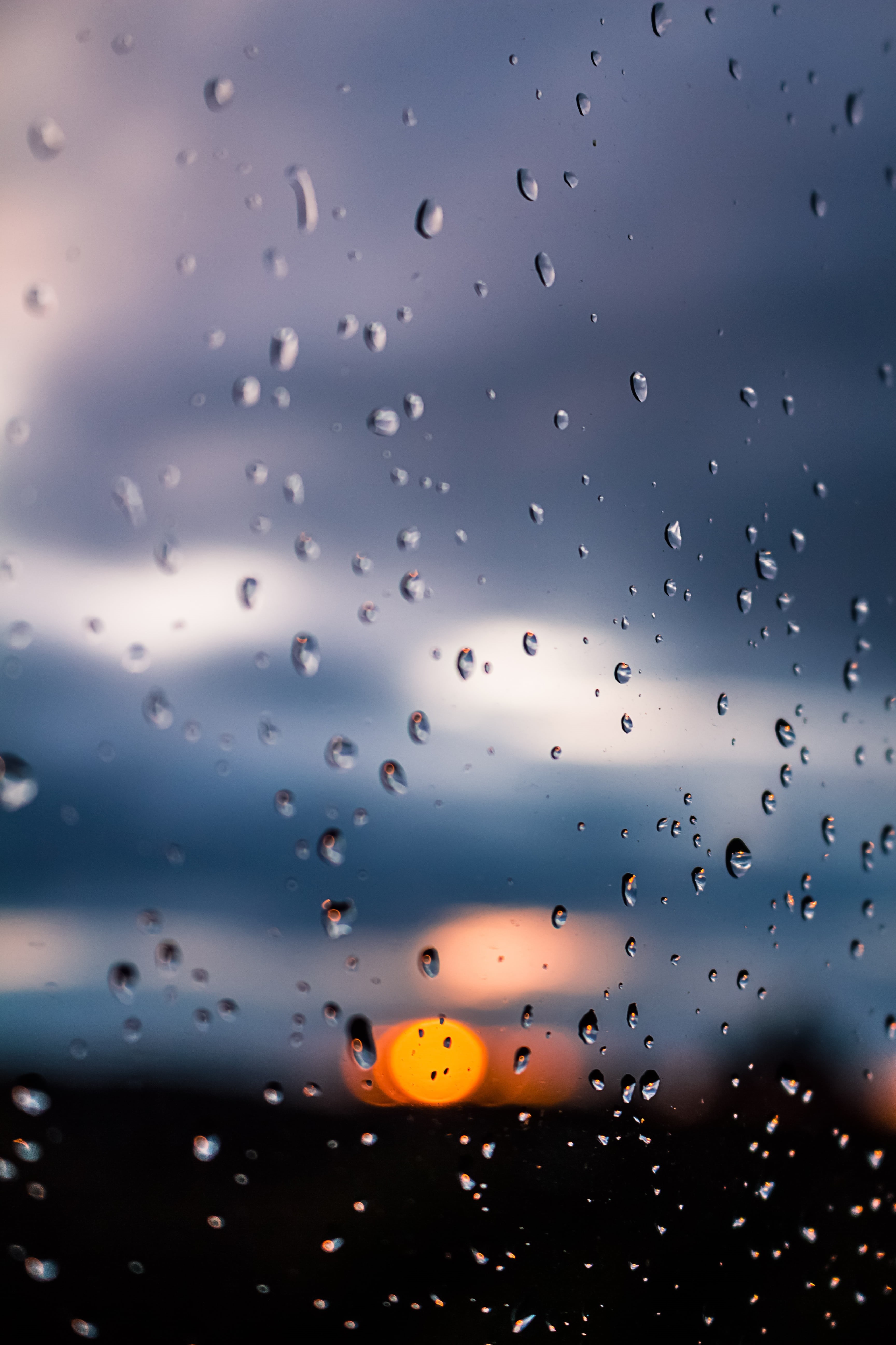 transparent, liquid, no people, outdoors, glass - material, raindrop, full frame, 5K, evening, rainstorm, sunset, mood, sky, backgrounds, nature, abstract, Phone HD Wallpaper