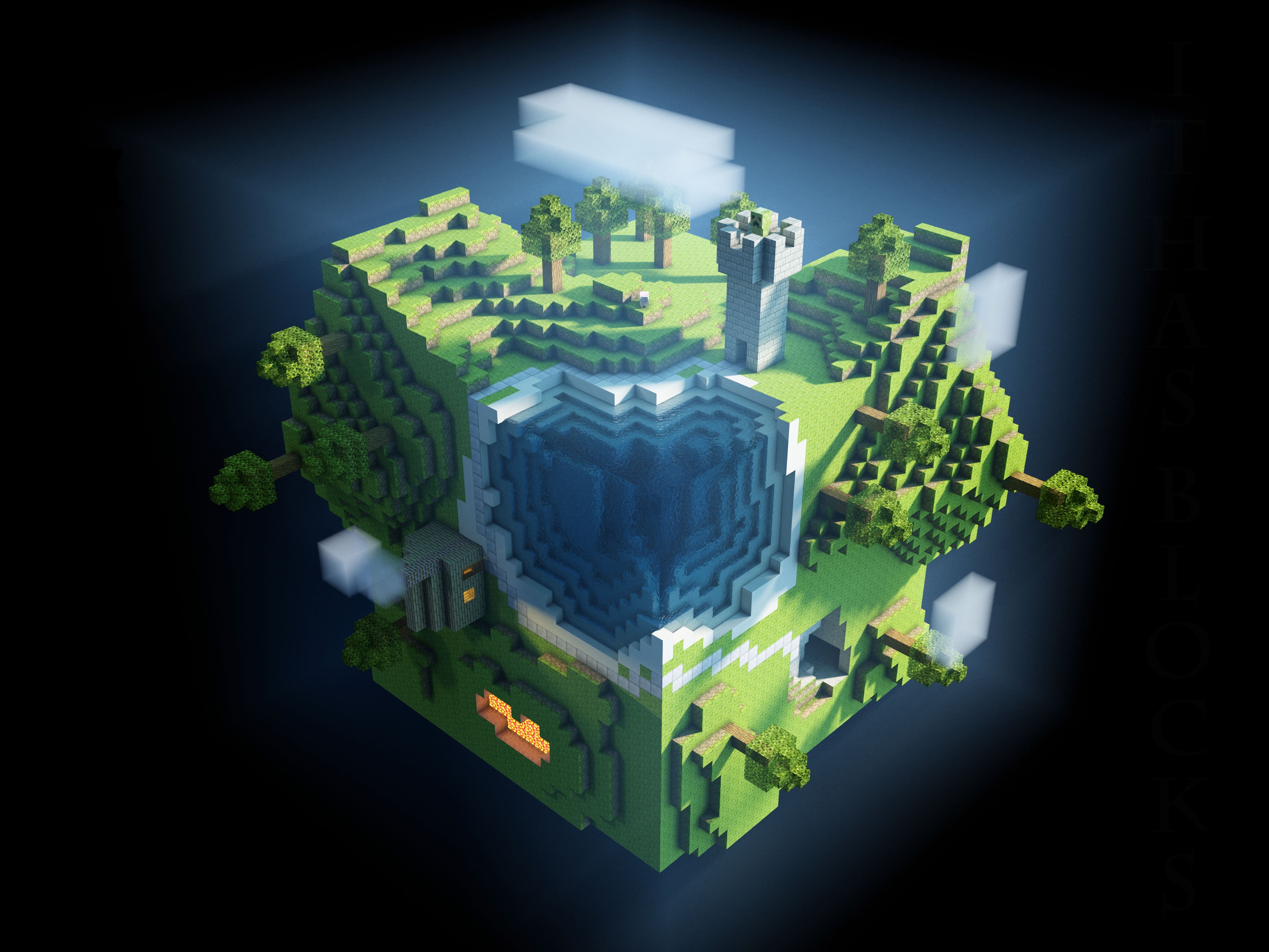 digital art, video games, world, anime, artwork, 4K, cube, Minecraft, voxels, HD Wallpaper
