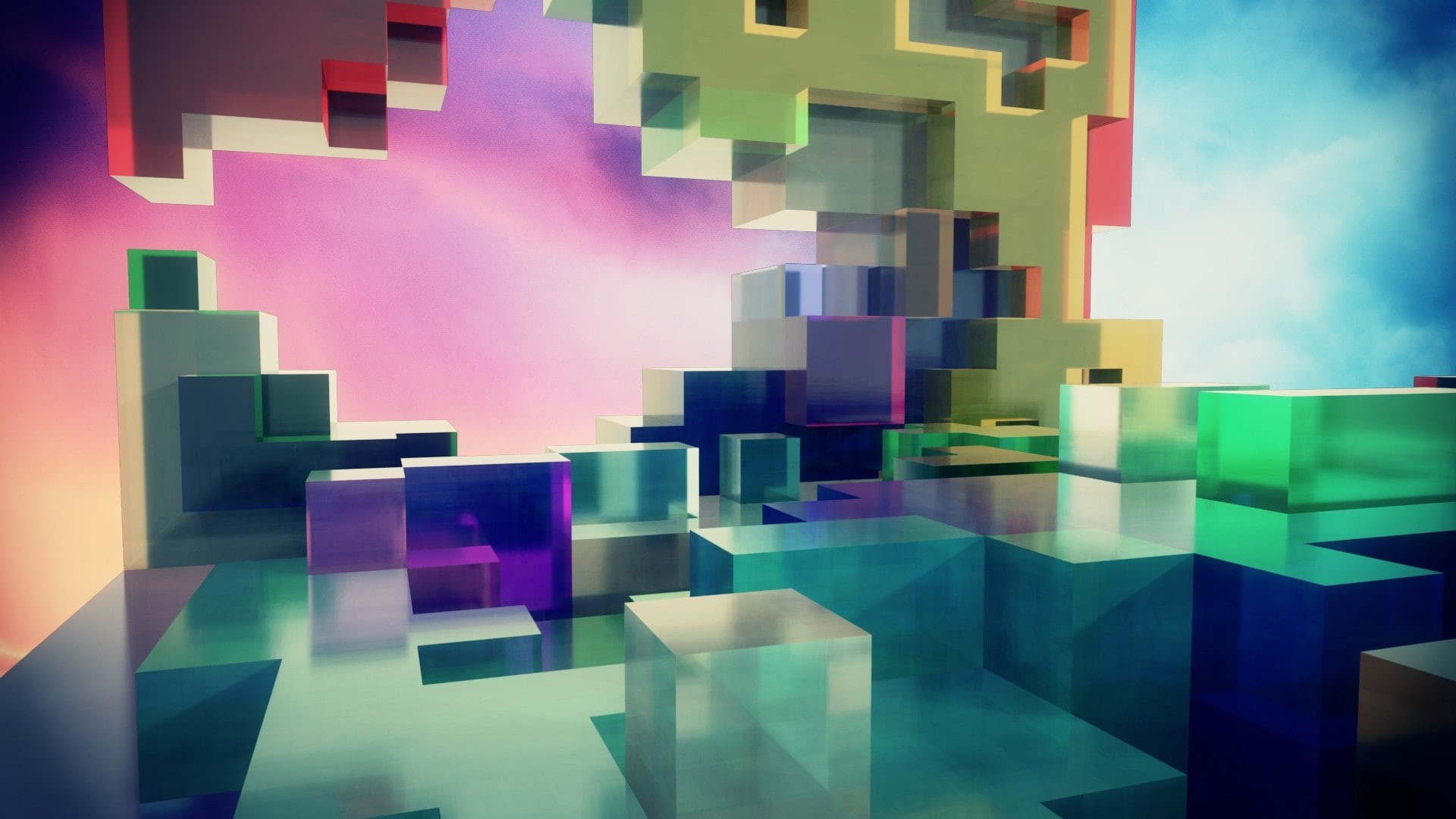 glass - material, purple, geometric shape, Abstract, cube, indoors, shape, no people, paper, wall - building feature, art and craft, reflection, studio shot, HD Wallpaper