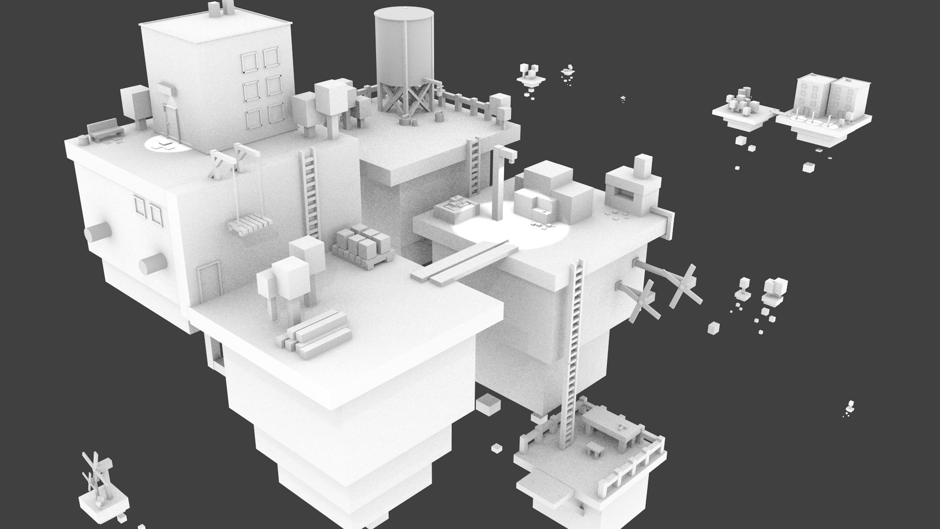 1080P, architectural model, sky, white, architecture, 3d, nature, Voxels, built structure, studio shot, building exterior, no people, black background, HD Wallpaper