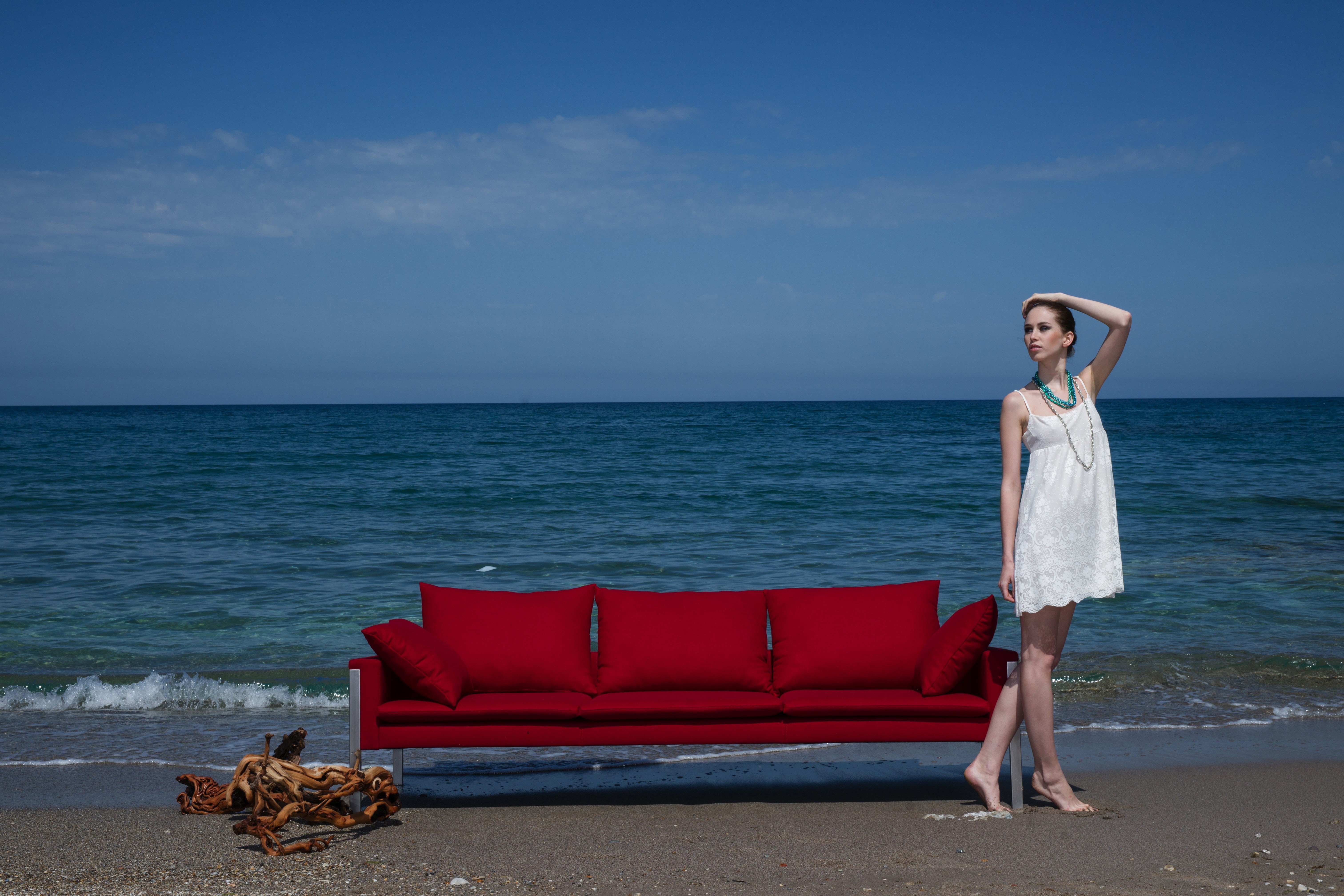 people, adult, young women, aesthetics, outdoors, land, couch, decorative, contact, armchair, mini, sea, pretty girl, womens, one person, color, human, HD Wallpaper