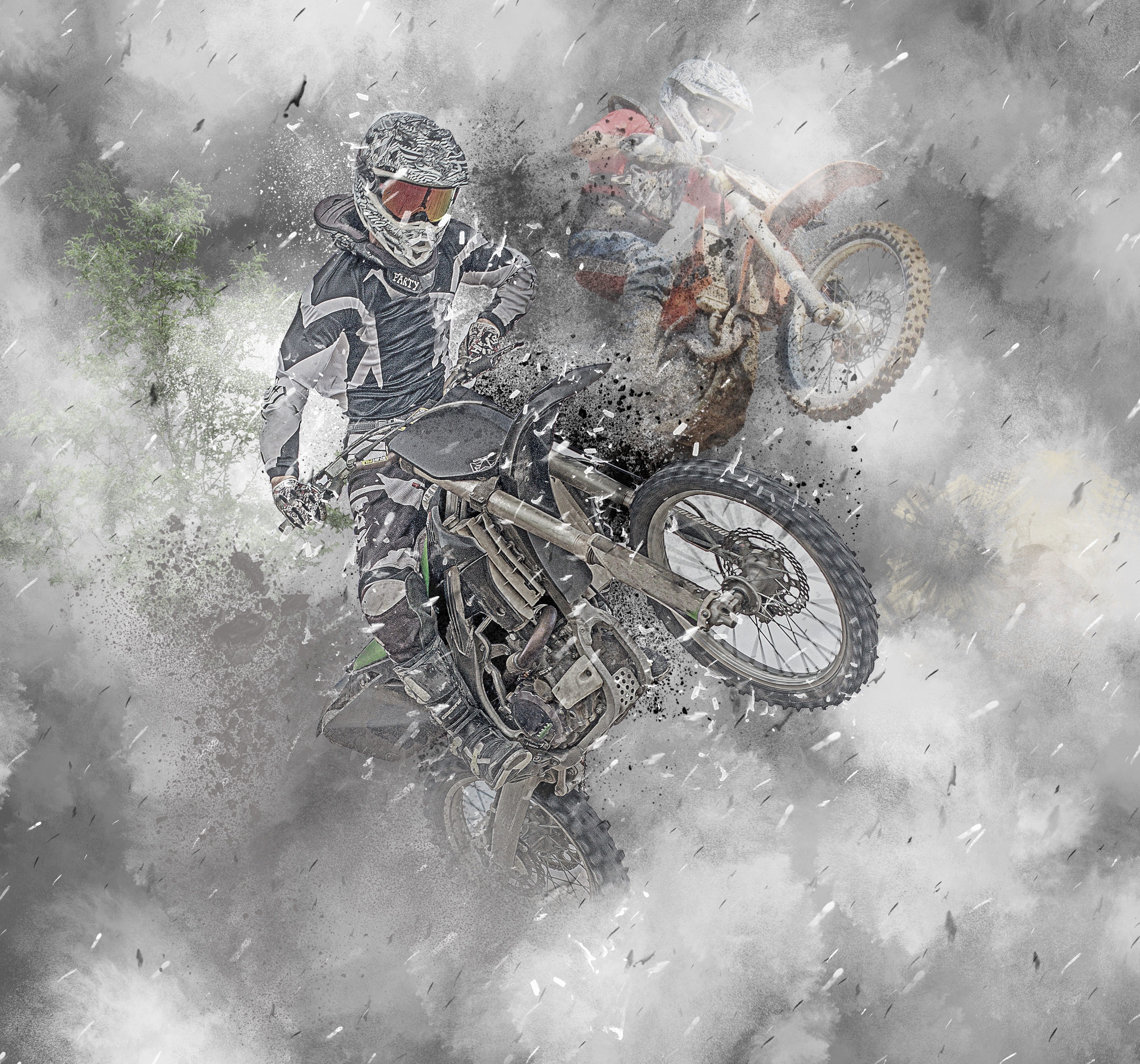 dangerous, motorcyclist, protection, motorcycle, winter, directly above, motocross, cold temperature, transportation, high angle view, riding, digital composing, HD Wallpaper