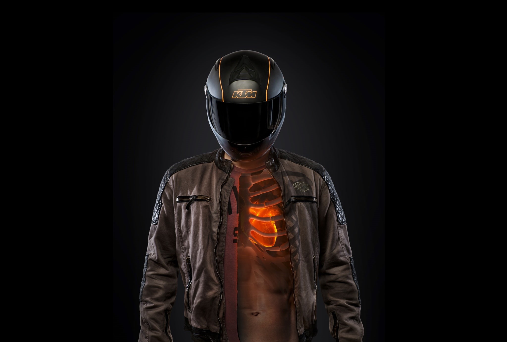 indoors, protective workwear, brown, jacket, standing, obscured face, KTM, safety, fire - natural phenomenon, 1080P, unrecognizable person, torso, fire, HD Wallpaper