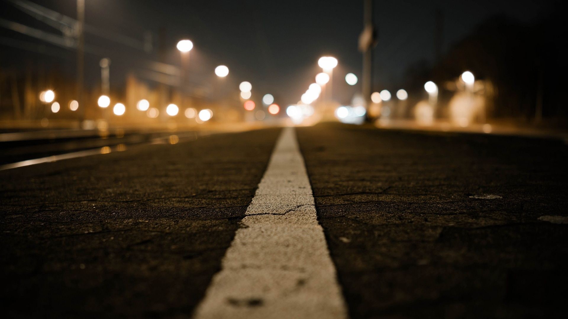 roads, hd, 1080P, lights, city lights, street, highway, urban, lane, white, city, close-up, bokeh, HD Wallpaper