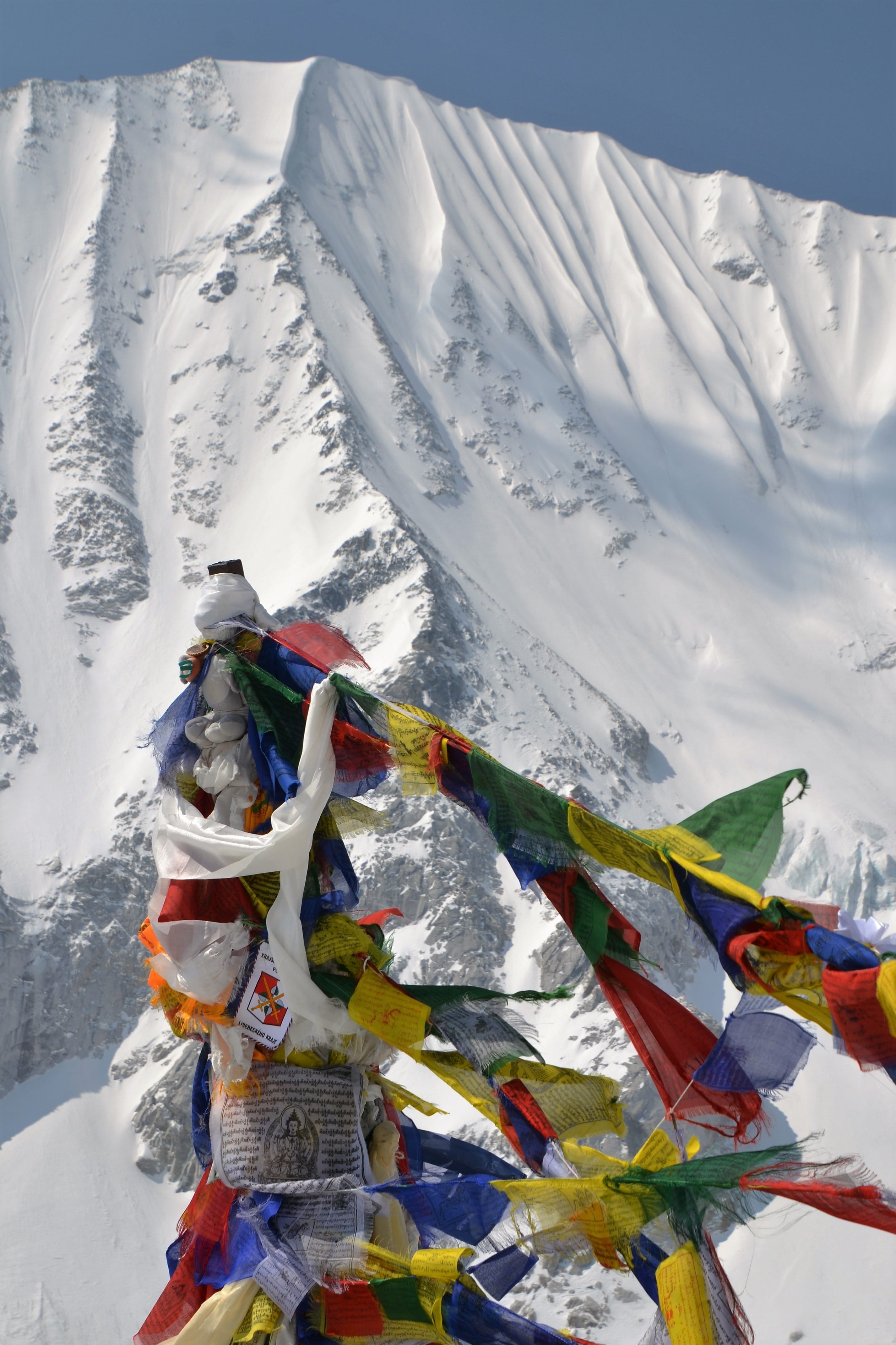 outdoors, religion, beauty in nature, flag, no people, himalayas, spirituality, Summit, dom, multi colored, summit, day, scenics - nature, environment, Phone HD Wallpaper