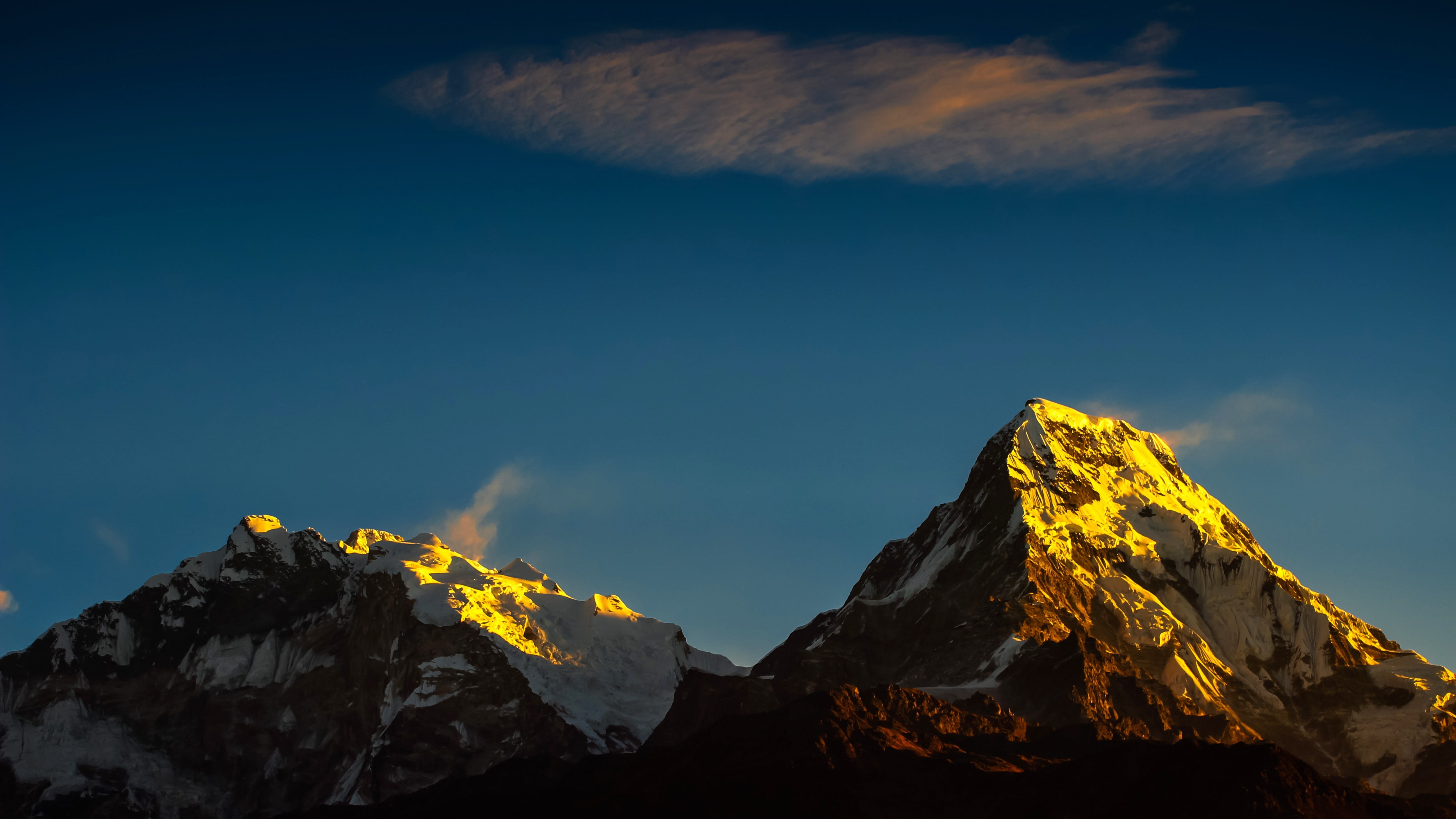 yellow, himalayas, scenics - nature, 5K, scenery, low angle view, tourism, himalaya, mountains, mountain range, hill, outdoors, range, sky, annapurna, HD Wallpaper