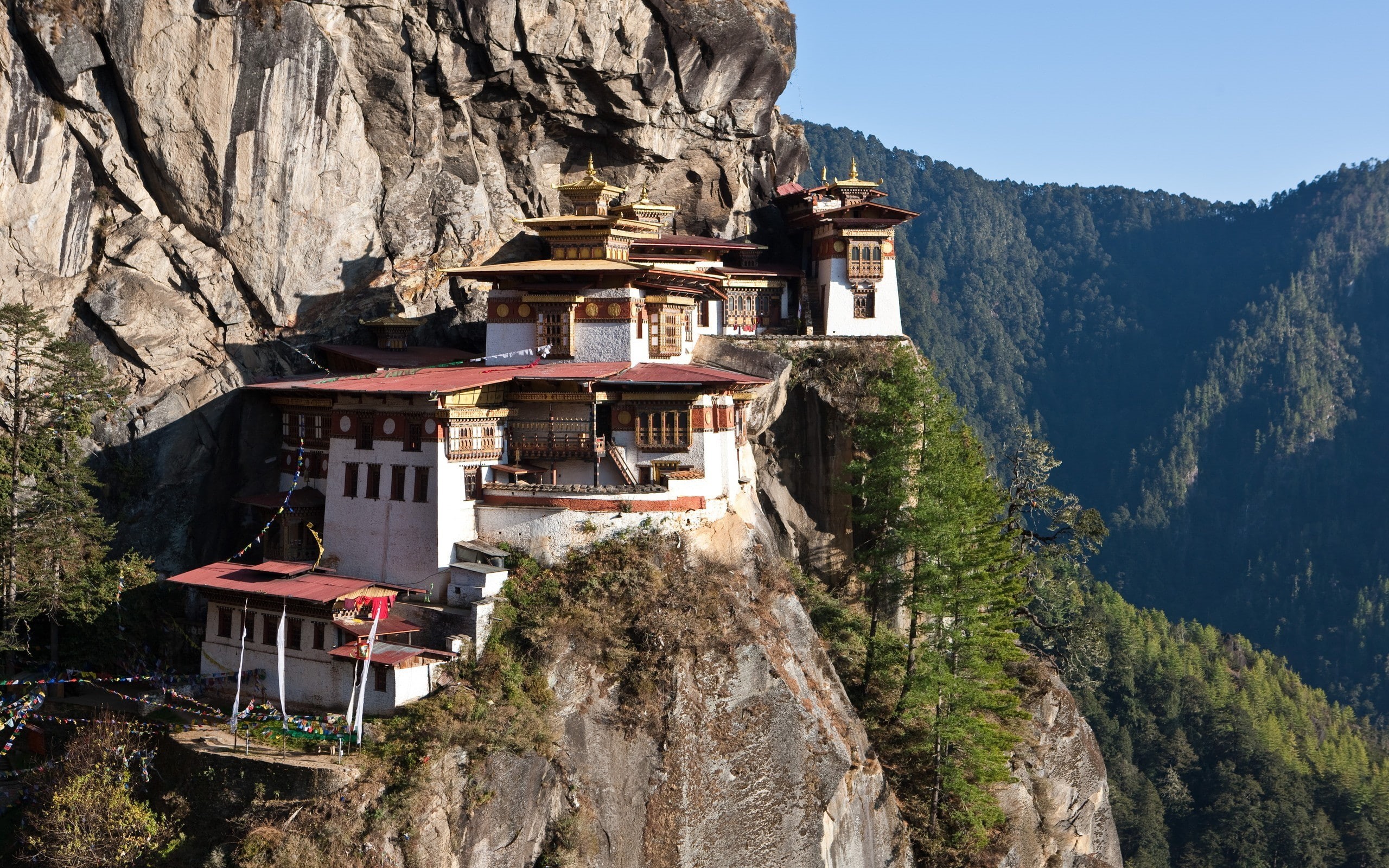 cliff, Bhutan, 2K, house, mountains, Himalayas, HD Wallpaper