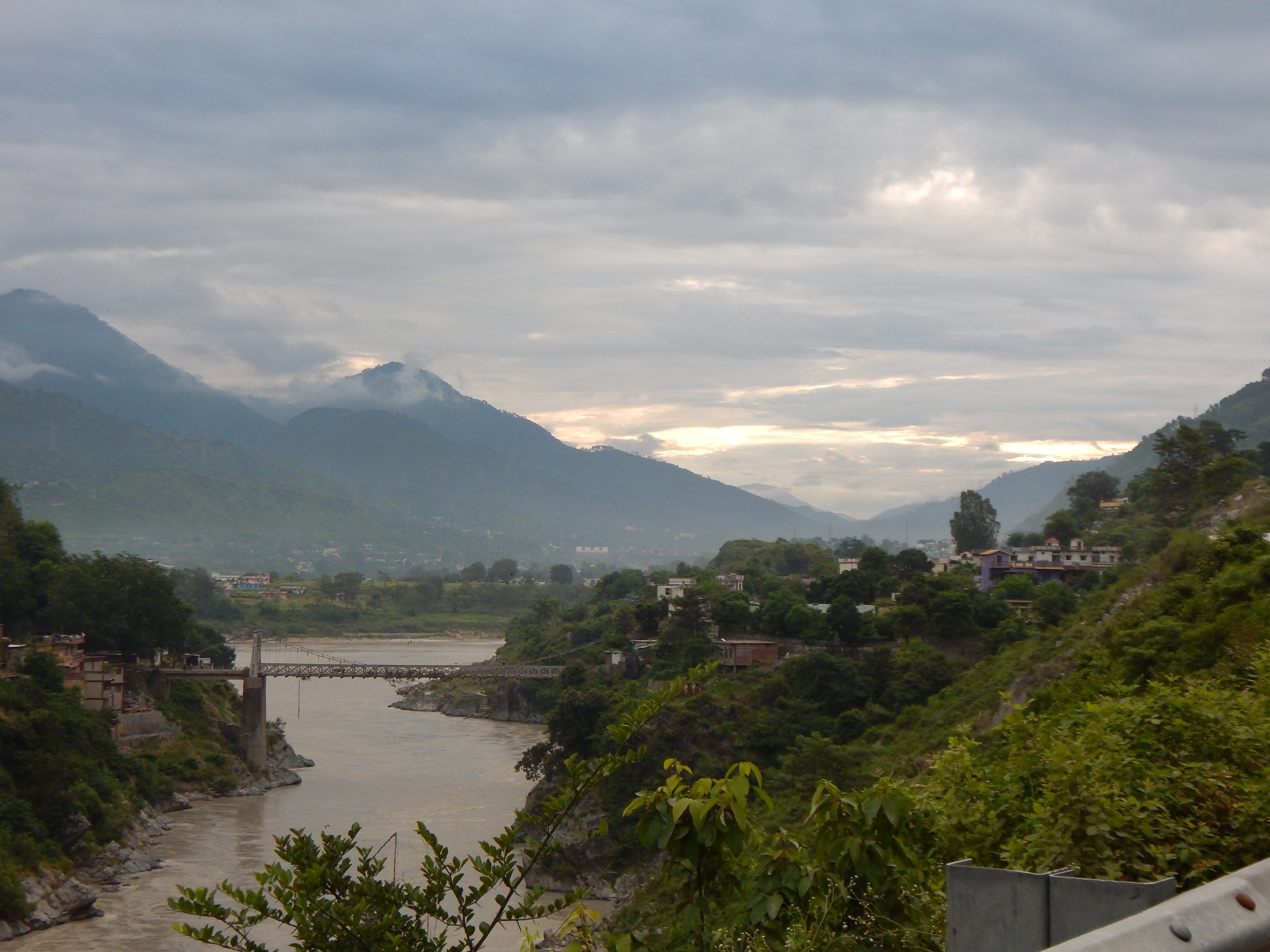 himalayan, tranquility, no people, srinagar, sky, asia, mountain range, river, forest, travel, range, cloud - sky, beauty in nature, townscape, building exterior, HD Wallpaper