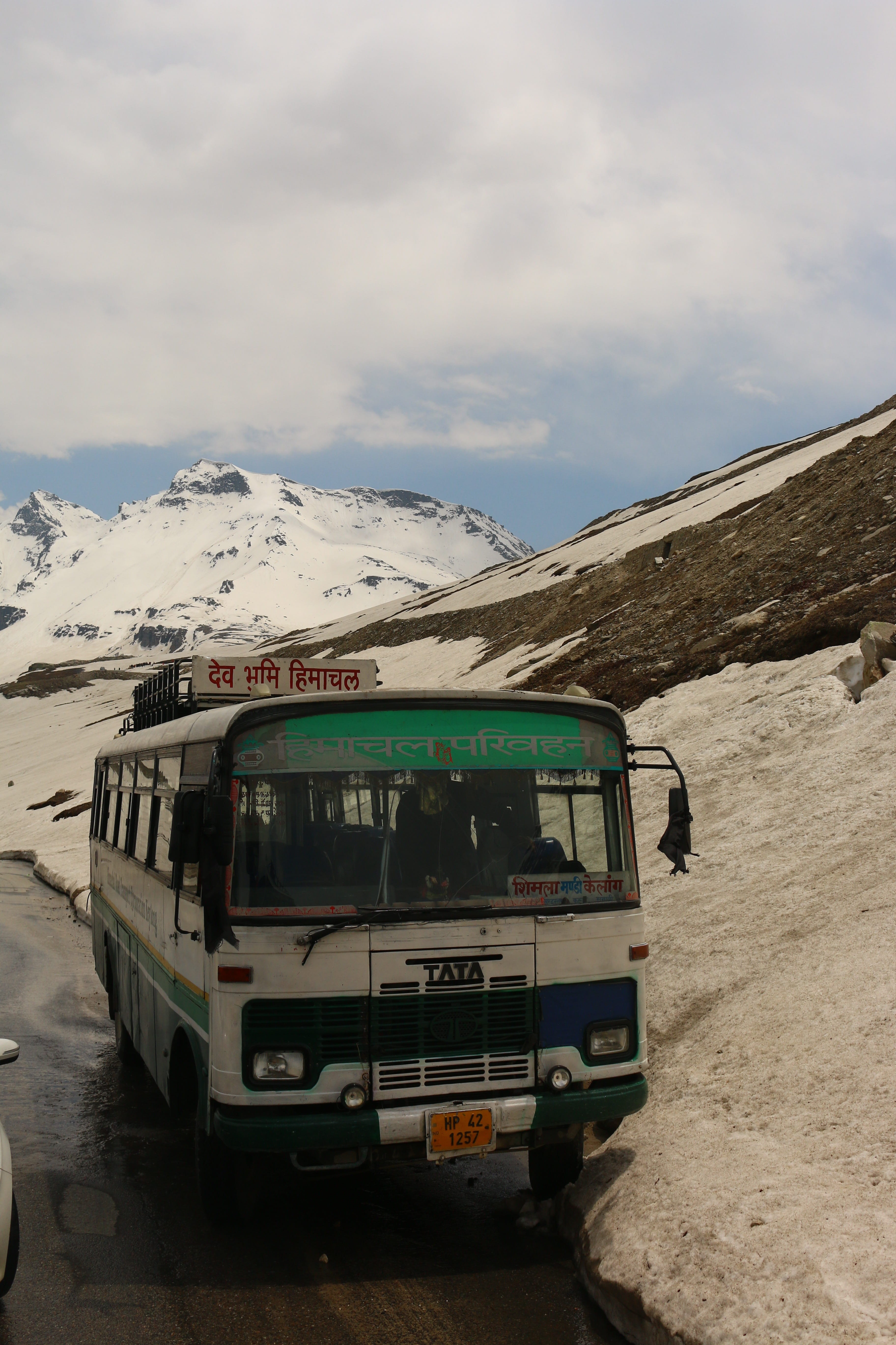 day, scenics - nature, sky, nature, snowcapped mountain, snow, winter, mountain range, cold temperature, himachal pradesh, himachal transports, 5K, land vehicle, Phone HD Wallpaper