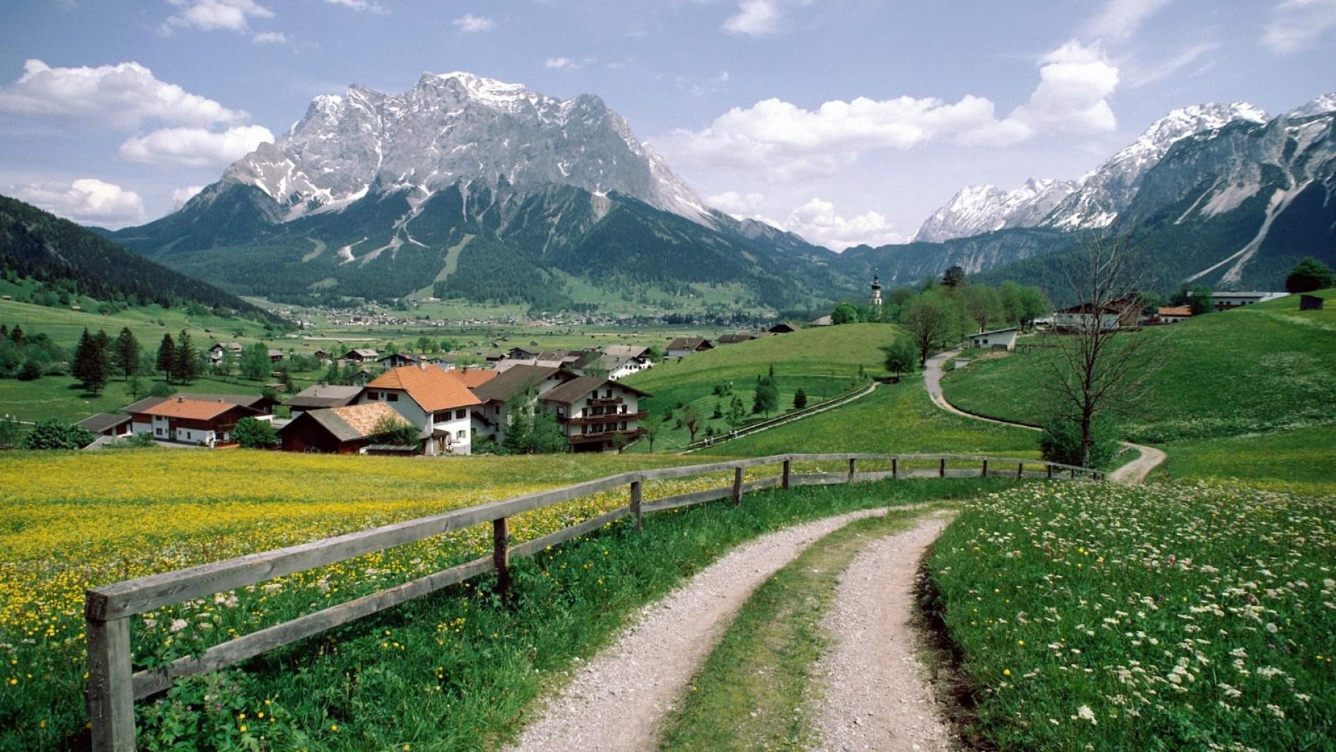 mountain, village, road, alpine, nature and landscapes, valley, 1080P, austria, HD Wallpaper