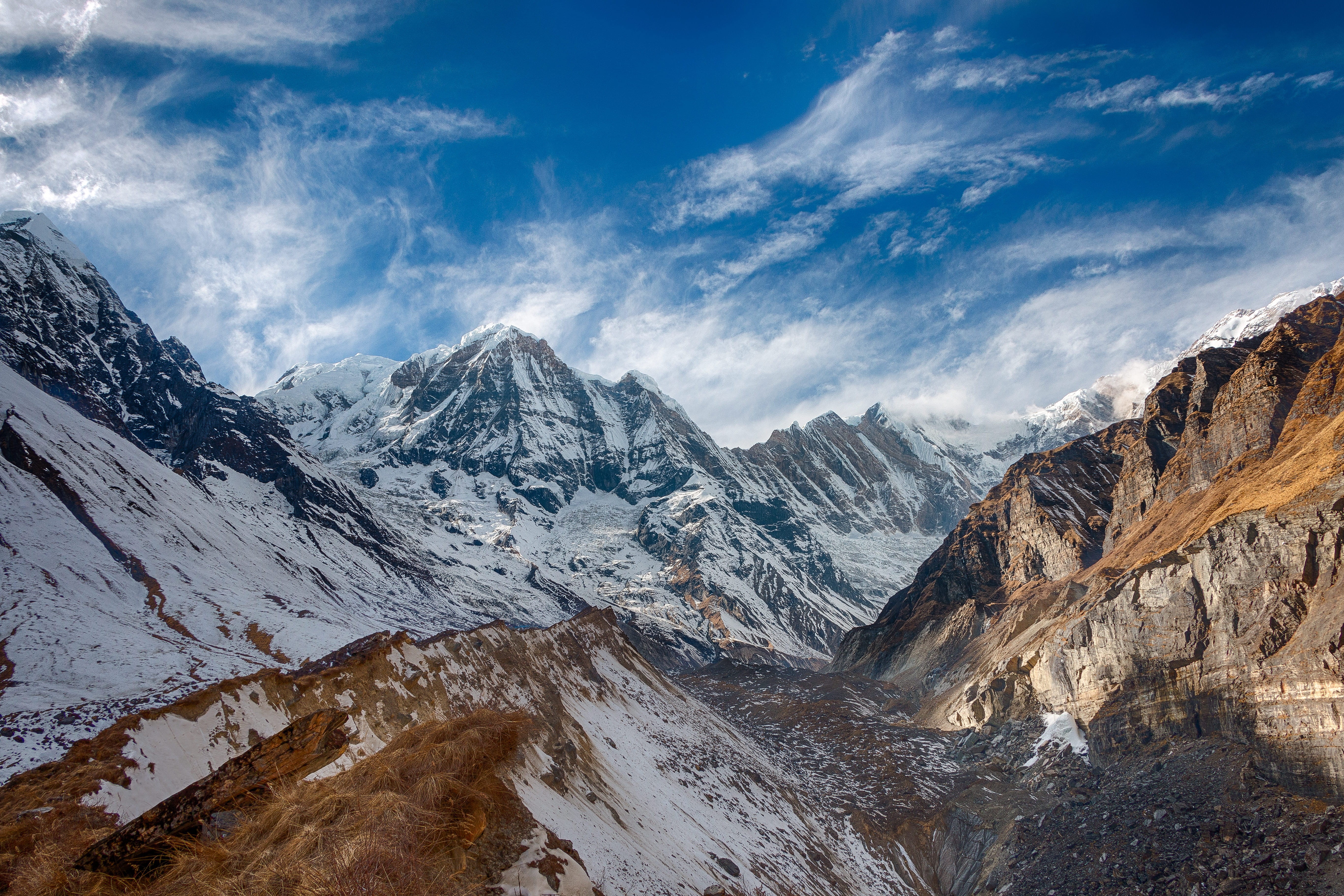cold temperature, 5K, nepal, cloud - sky, nature, wilderness, ghandruk, covered, sunrise, clouds, scenics - nature, outdoors, snow, montain, blue, landscape, HD Wallpaper