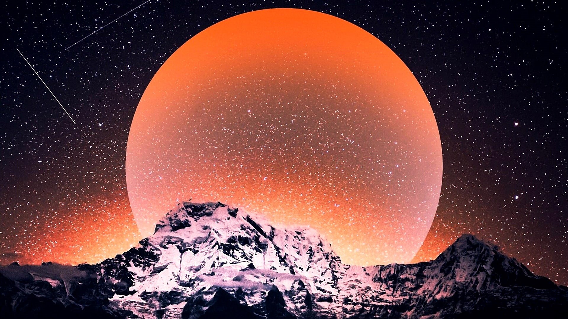 starry night, photoshop, 1080P, fantasy landscape, starry, annapurna, mountain, HD Wallpaper