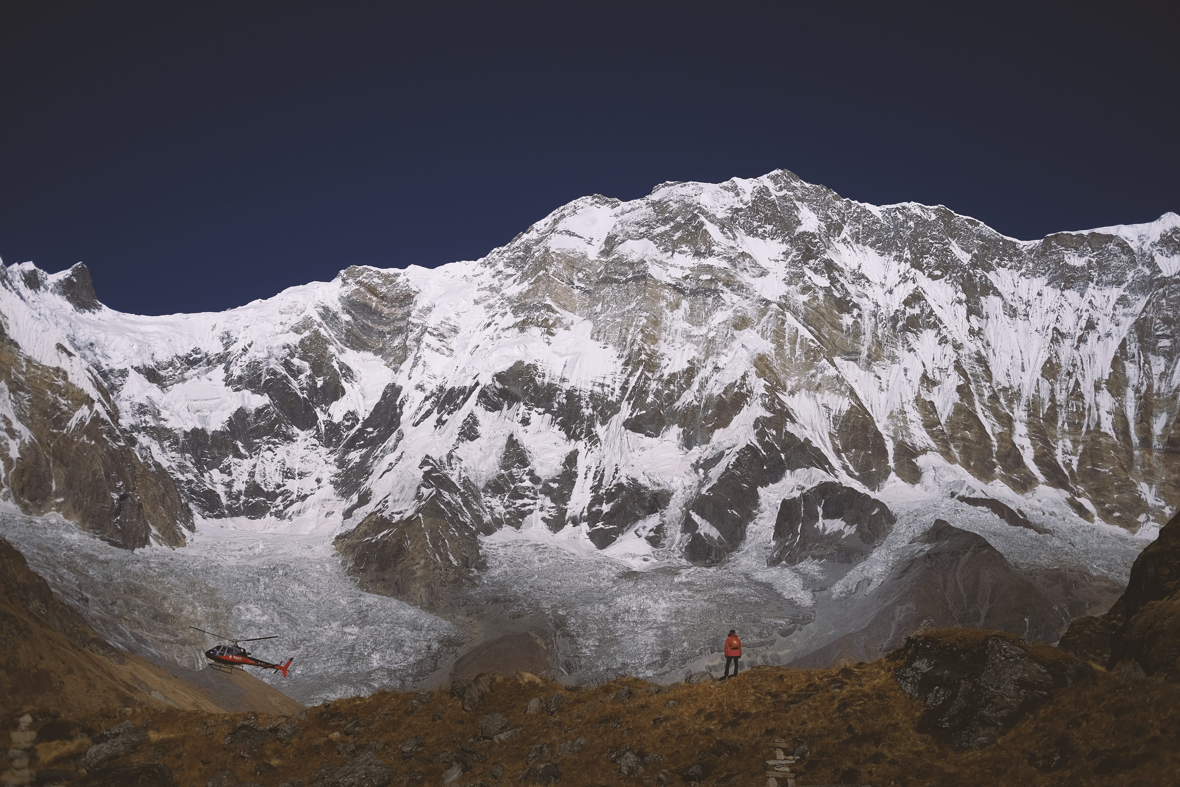 men, slope, person, sky, leisure activity, ice, beauty in nature, human, winter, 4K, scenics - nature, mountain range, nature, nepal, real people, sanctuary, HD Wallpaper