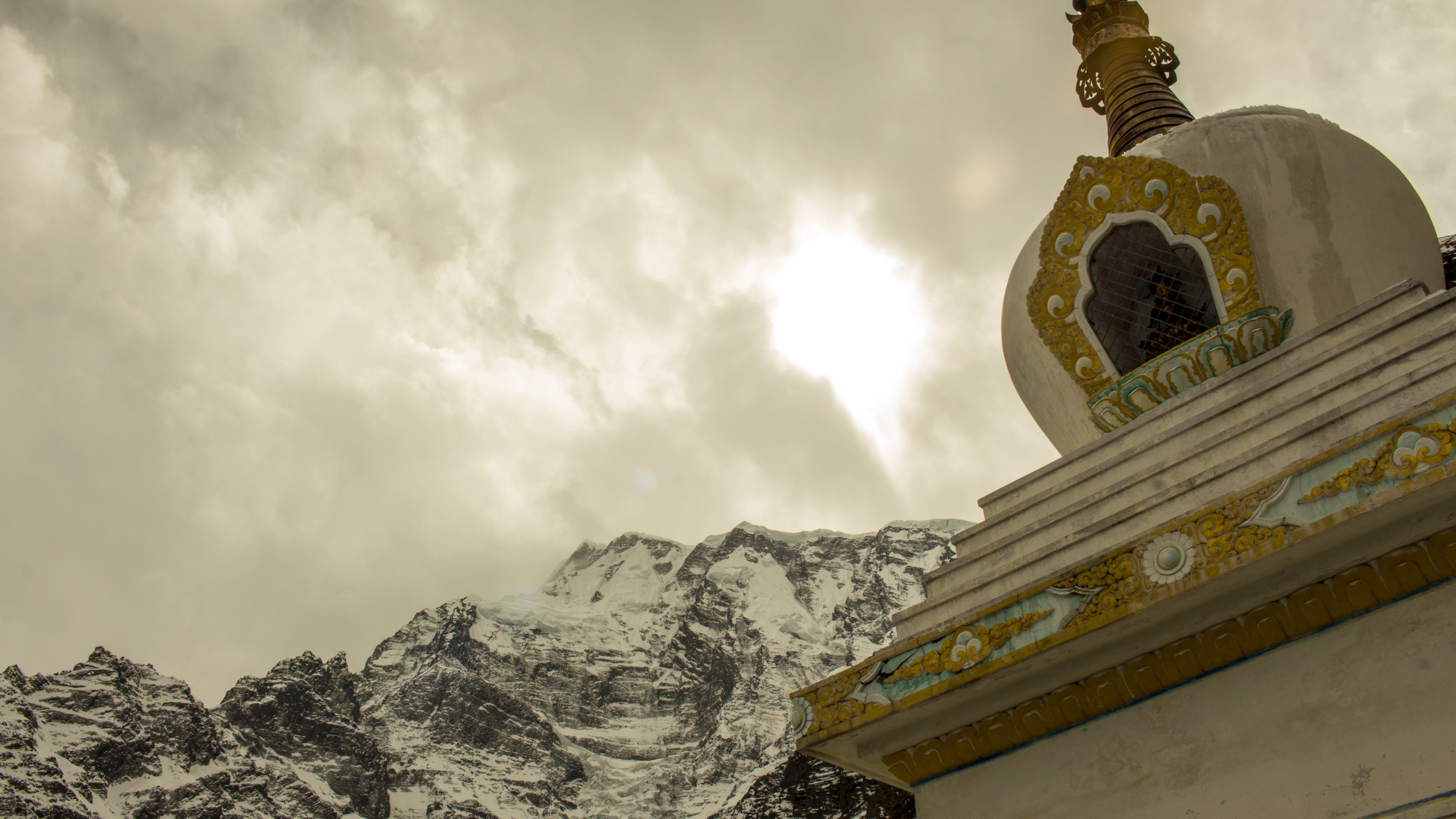 sky, himalayan, built structure, 5K, place of worship, belief, annapurna3, tibetan buddhism, milarepa, peace, buddhism, travel destinations, building exterior, HD Wallpaper