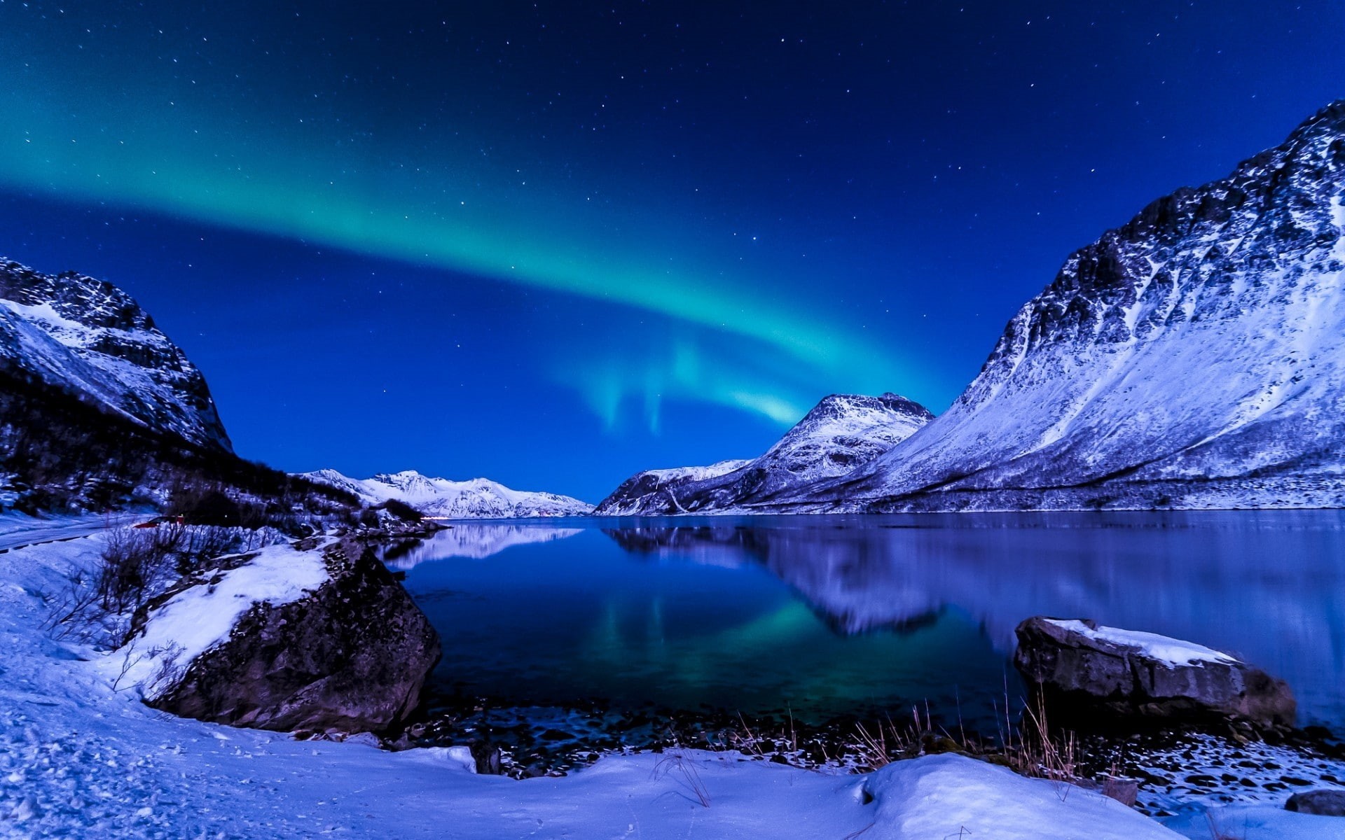 snow, landscape, 1080P, chill, ice, lake, night, moutains, mountains, winter, photo, HD Wallpaper