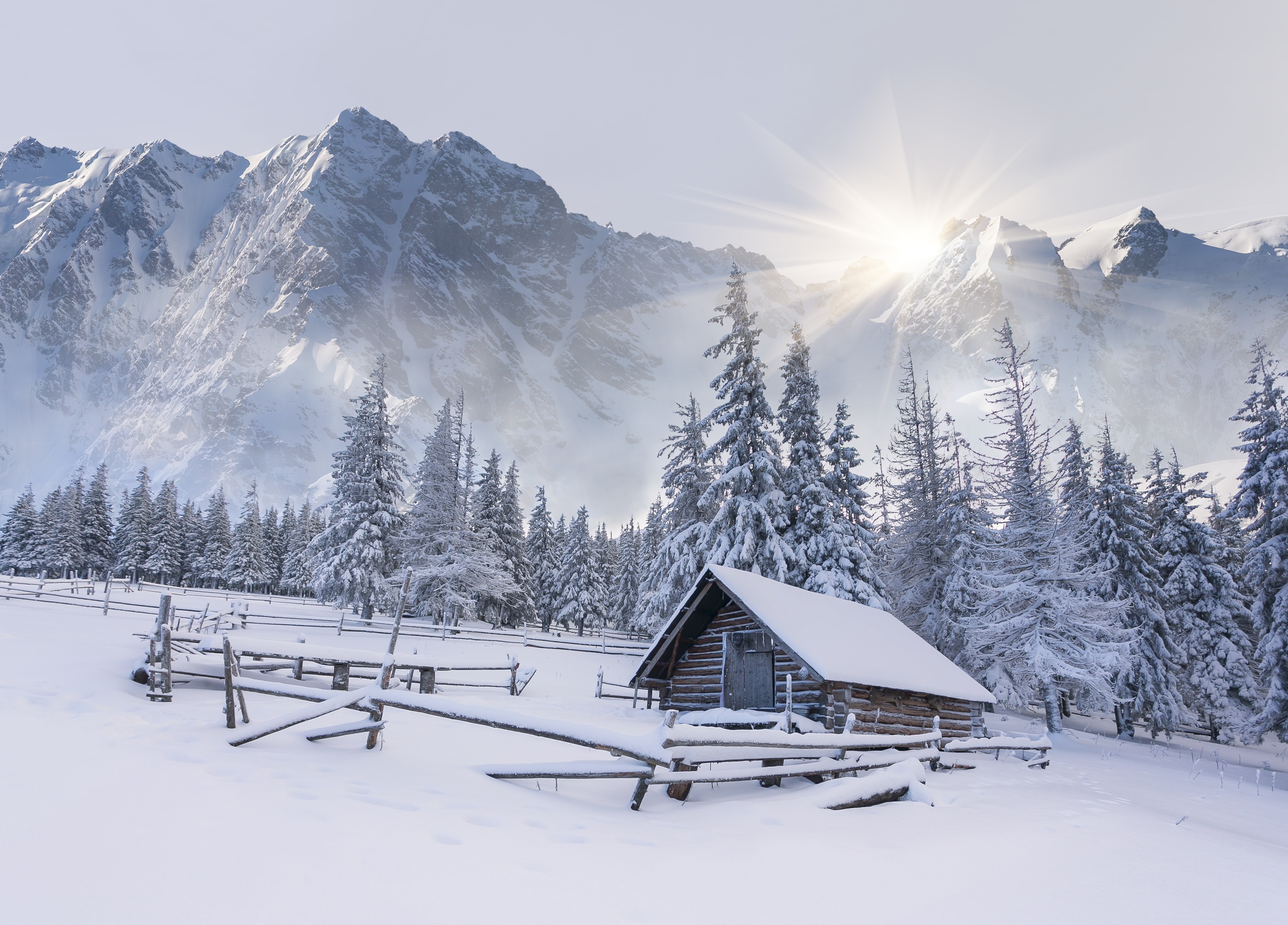 snow, mountain range, sunlight, nature, lens flare, day, winter, tree, landscape, white color, architecture, mountain, tranquil scene, ski resort, no people, HD Wallpaper