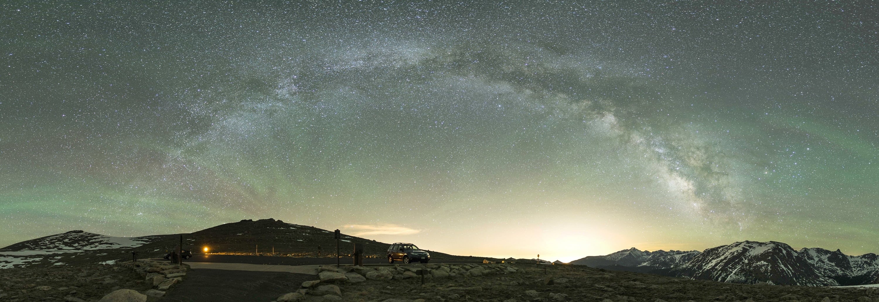 religion, travel destinations, starry, built structure, view, 2K, cosmos, sunset, night, star - space, science, landscape, bright, panorama, architecture, HD Wallpaper