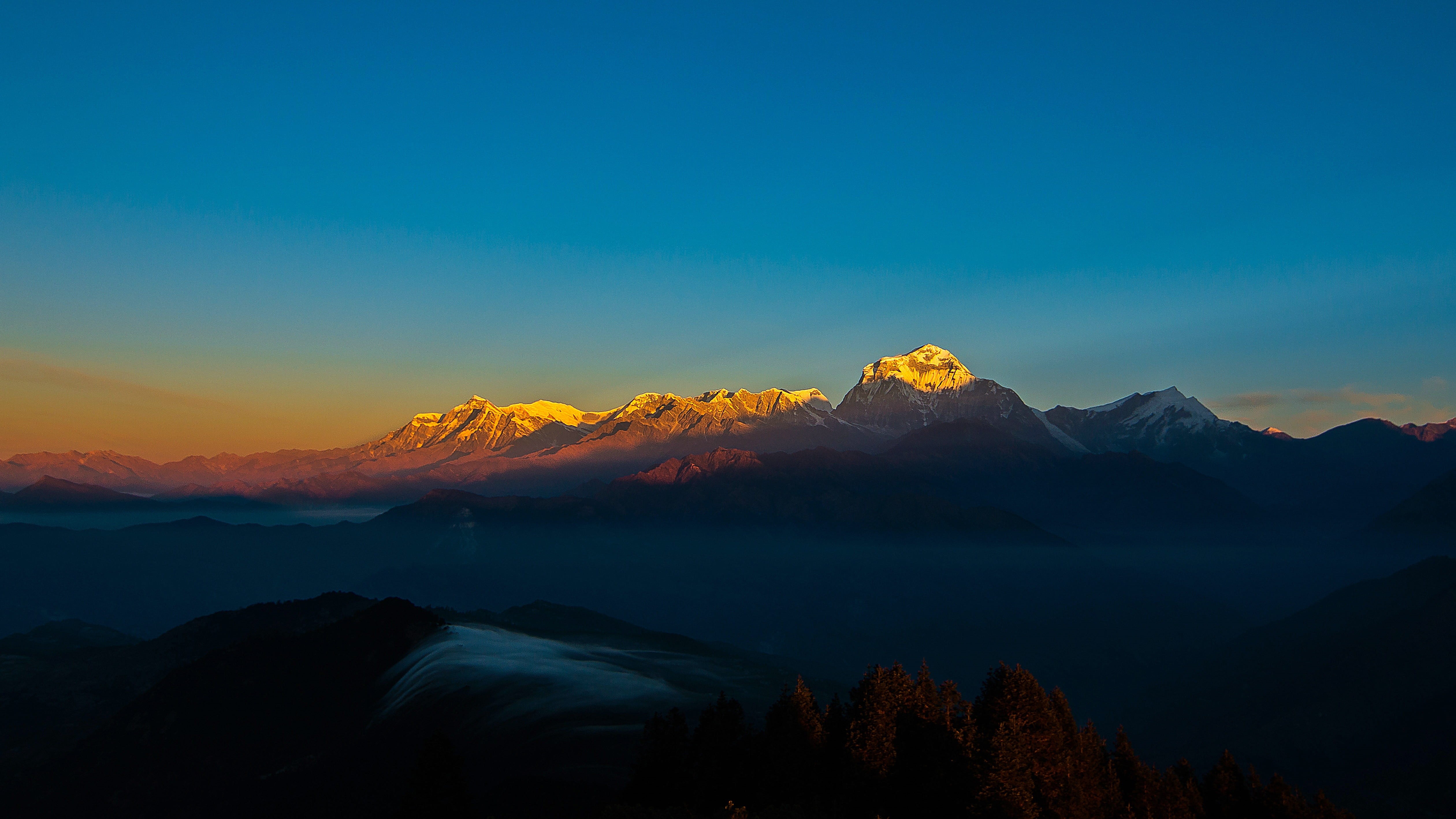 snowcapped mountain, horizontal plane, mountains, 4K, light, cloud - sky, landscape, rock, land, photo, pokhara, sun, cloud, himalayas, sunrise, hiking, HD Wallpaper