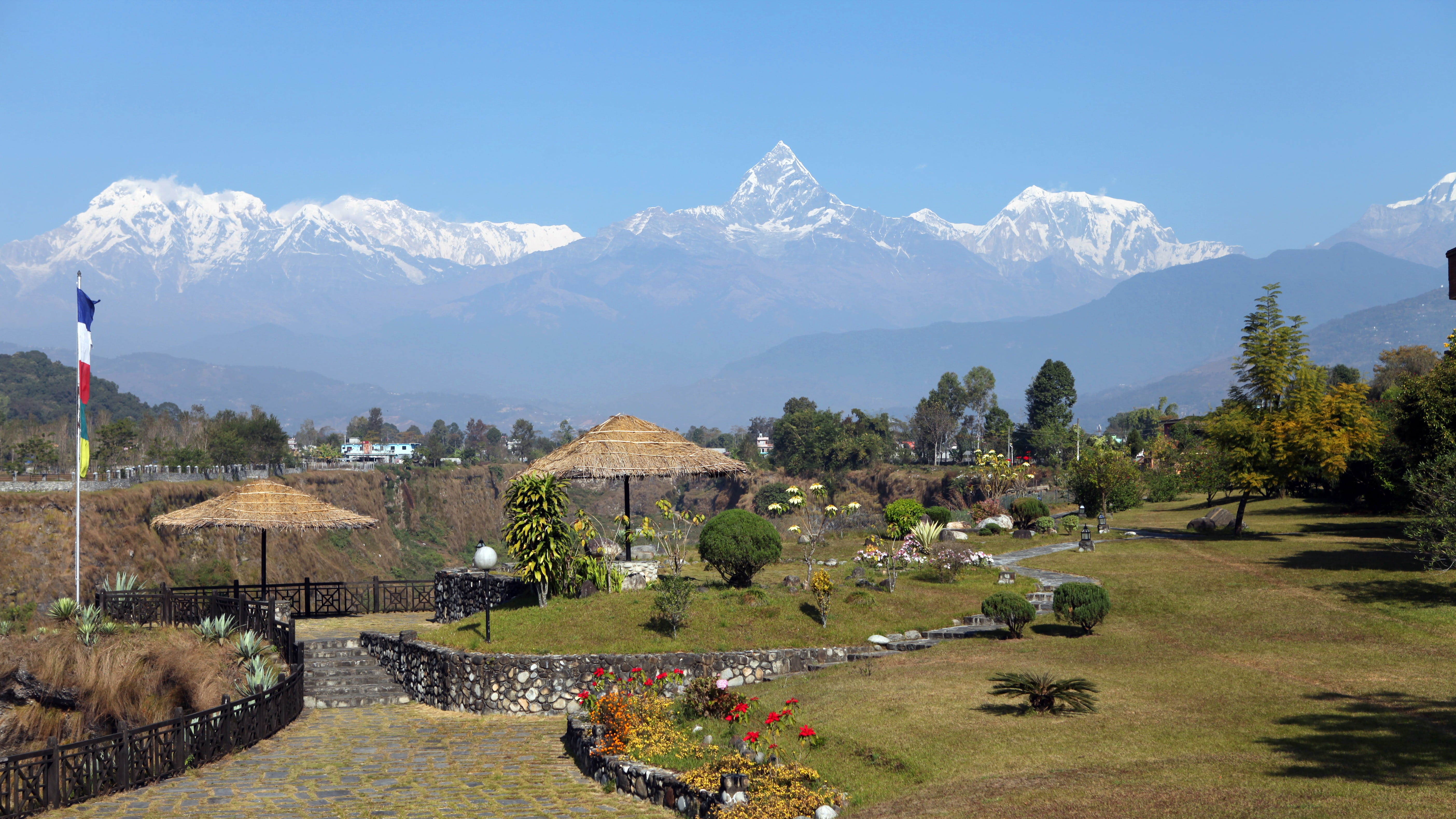 plant, mountain range, nature, building, pokhara, travel destinations, built structure, no people, cold temperature, day, outdoors, mountain, sky, building exterior, HD Wallpaper