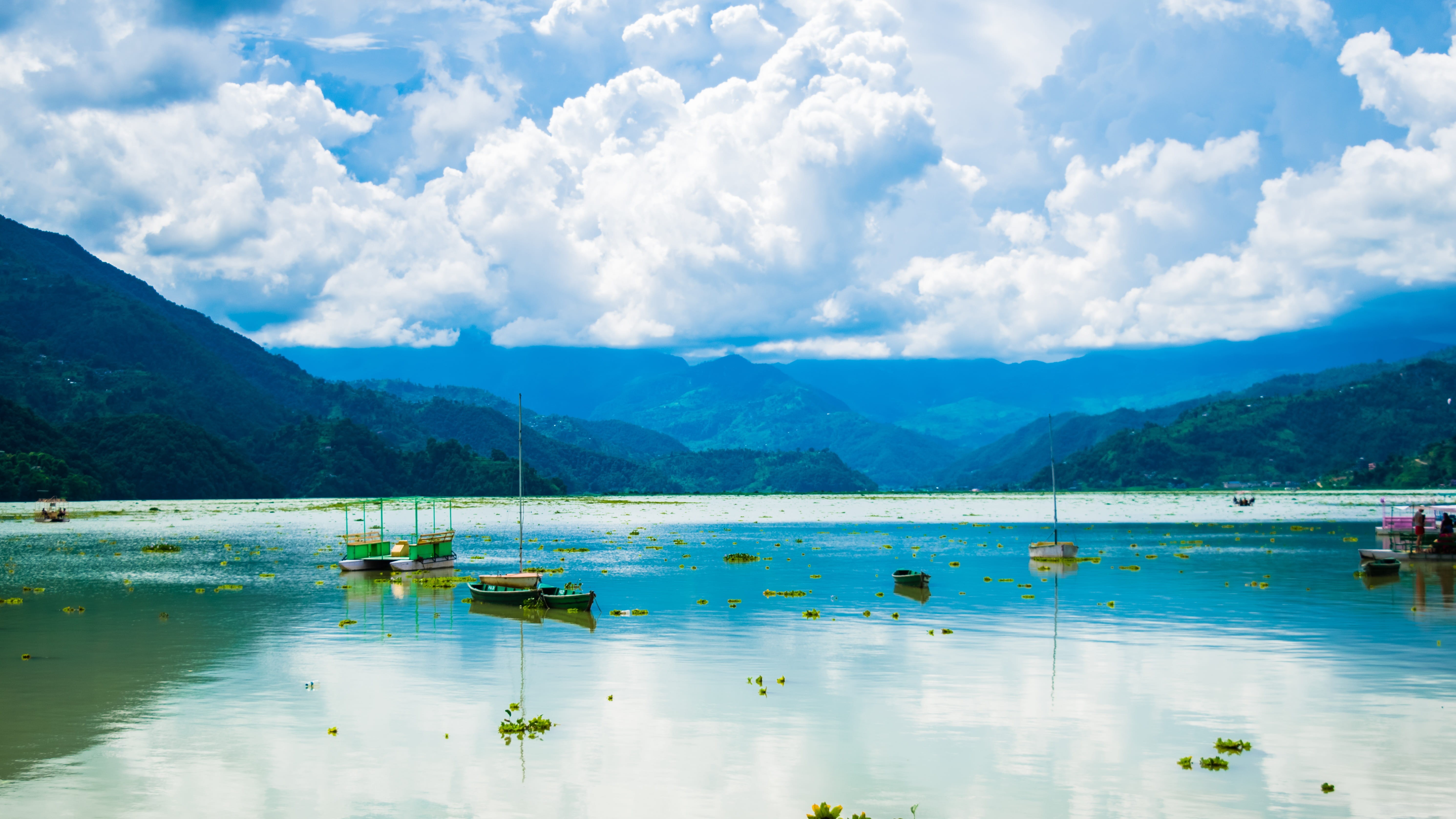 outdoor, nautical vessel, tranquility, scenics - nature, day, sea, boat, mountain range, tranquil scene, peace, green, lake, travel, valley, sky, non-urban scene, HD Wallpaper