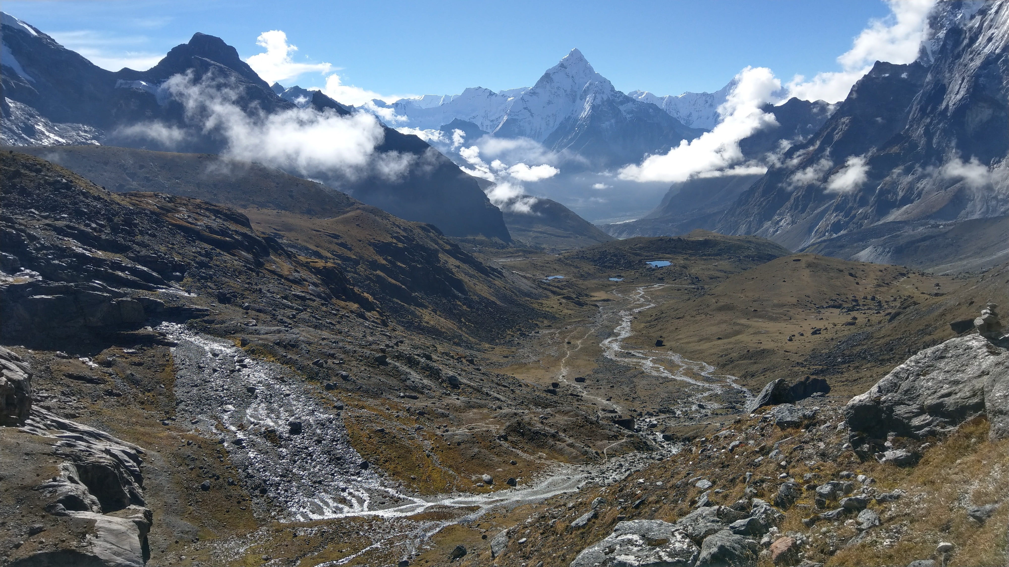 tranquil scene, outdoors, landscape, nepal, rock - object, wilderness, solid, snow, rock, land, tranquility, nature, environment, mountain range, ama dablam, HD Wallpaper