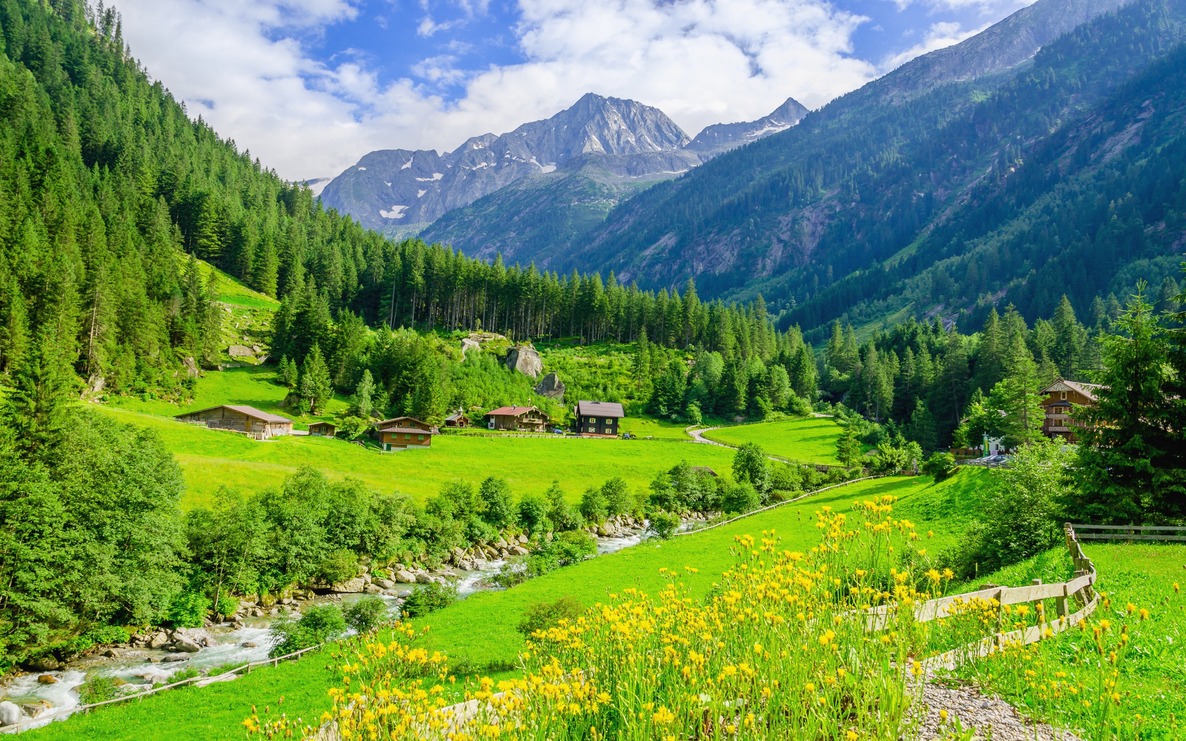 nature, alpes, growth, photo, landscape, green, mountain range, no people, plant, cloud - sky, scenics - nature, river, alpine, beauty in nature, land, HD Wallpaper
