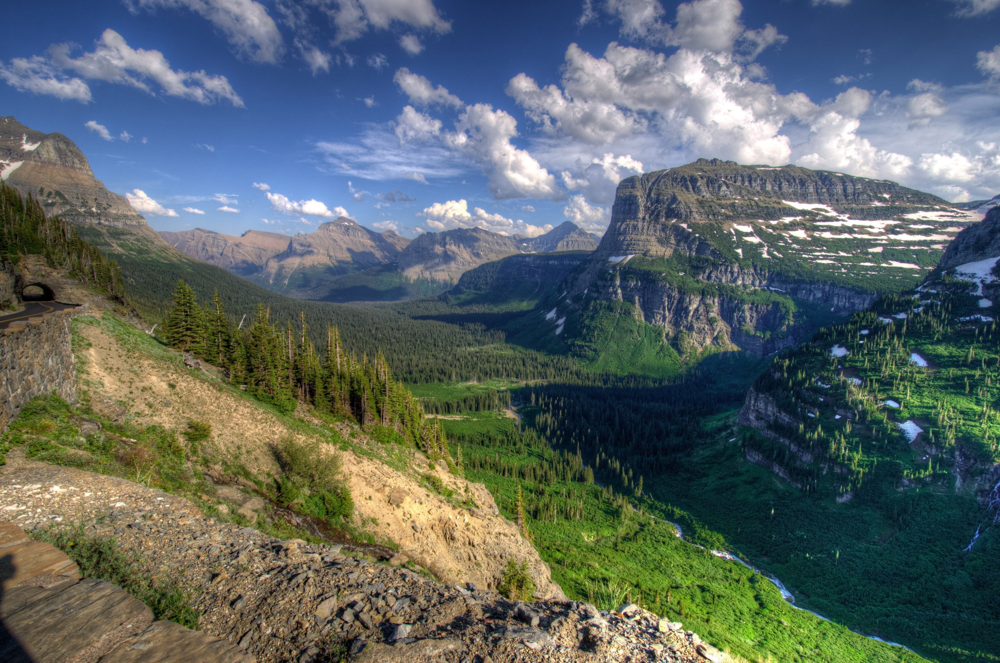 snowcapped mountain, scenics - nature, day, green color, mountain peak, land, outdoors, formation, non-urban scene, beauty in nature, mountain range, trees, HD Wallpaper