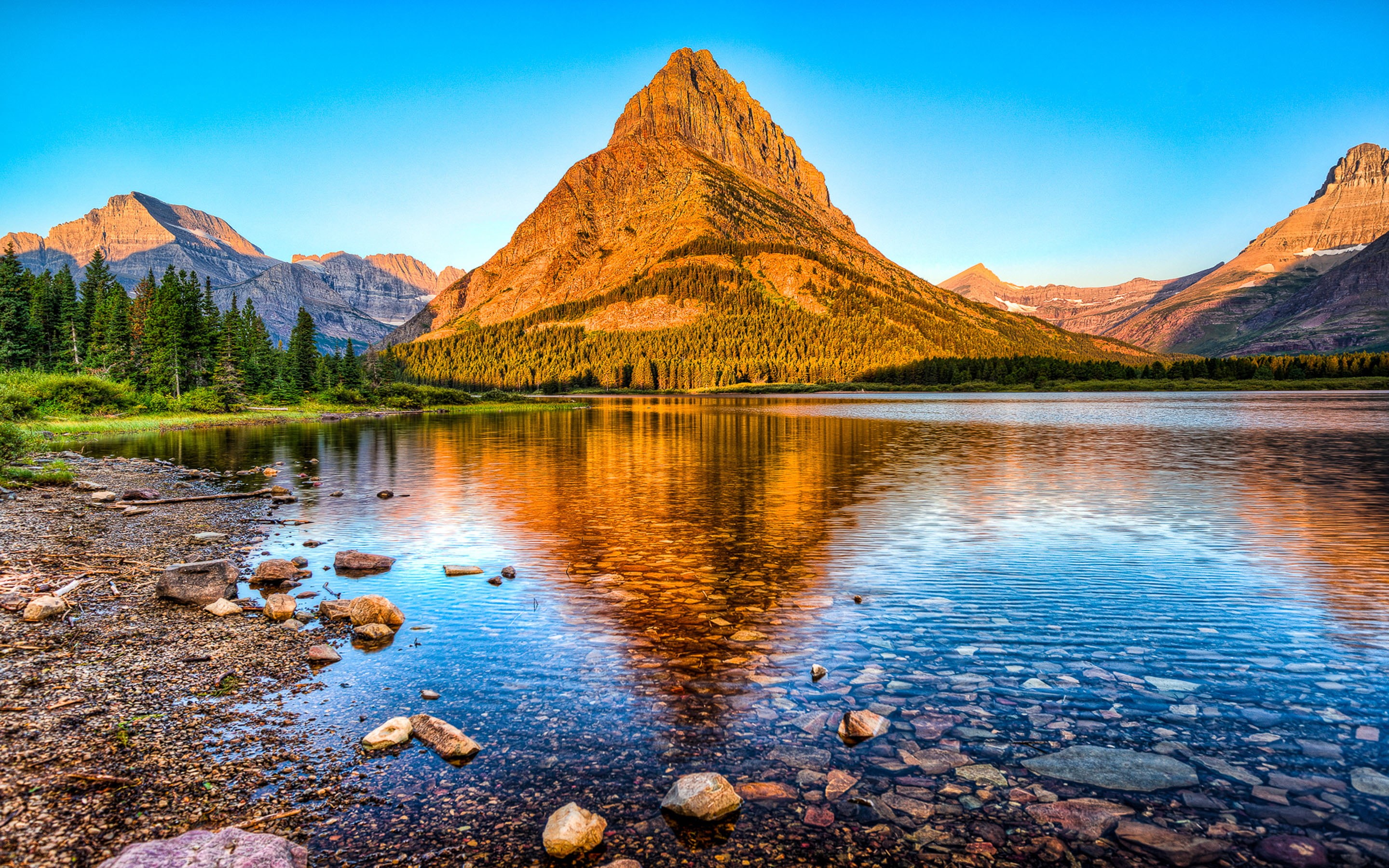 non-urban scene, mountain, environment, remote, formation, water, day, lake, mount, reflection, hd, desktop, mountain peak, nature, no people, 2K, grinnell, HD Wallpaper