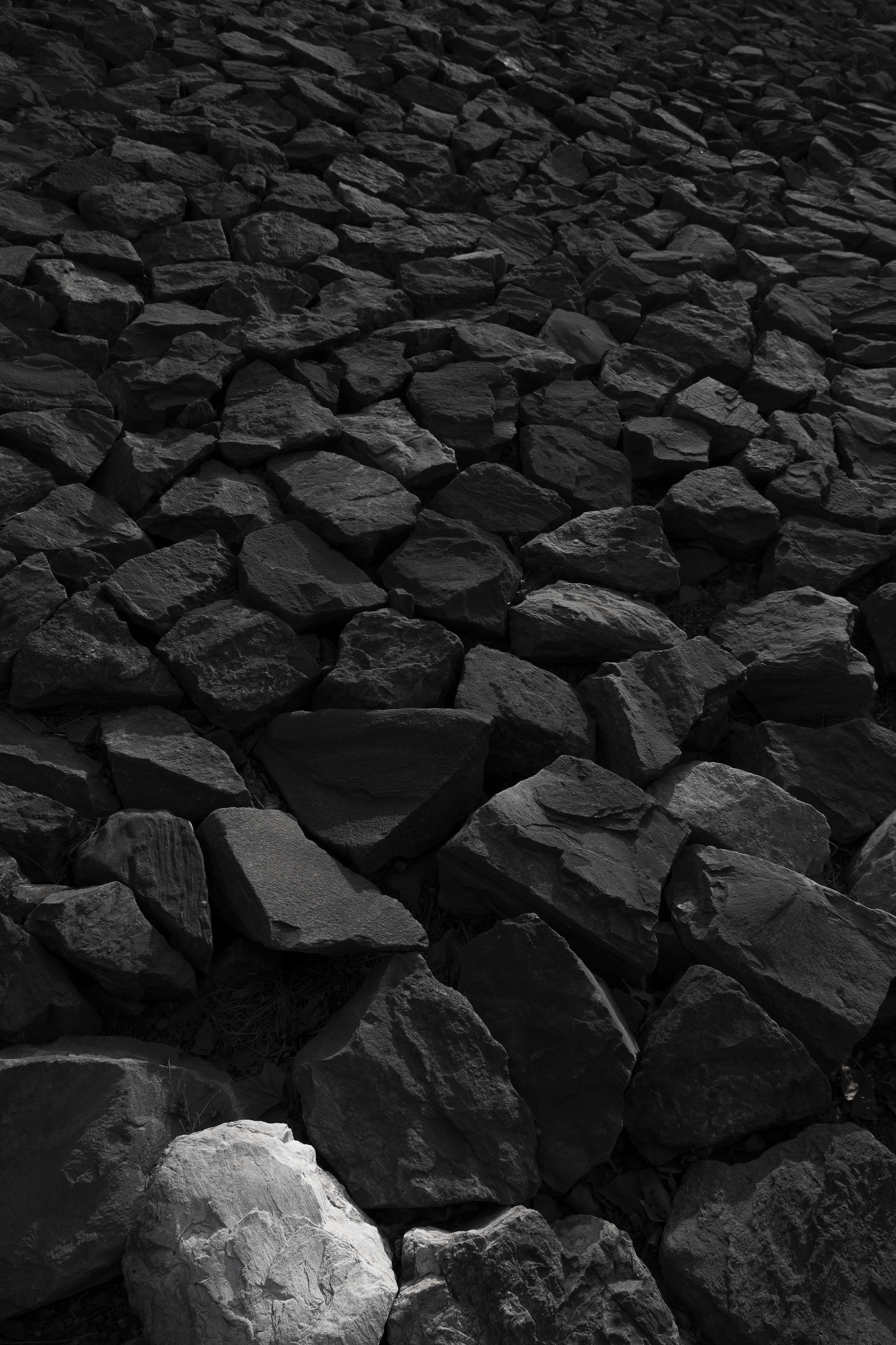 black, day, rug, gray, wall, coal, no people, high angle view, landscape, outdoors, urban, rock, white, rubble, texture, stone - object, rough, geology, Phone HD Wallpaper