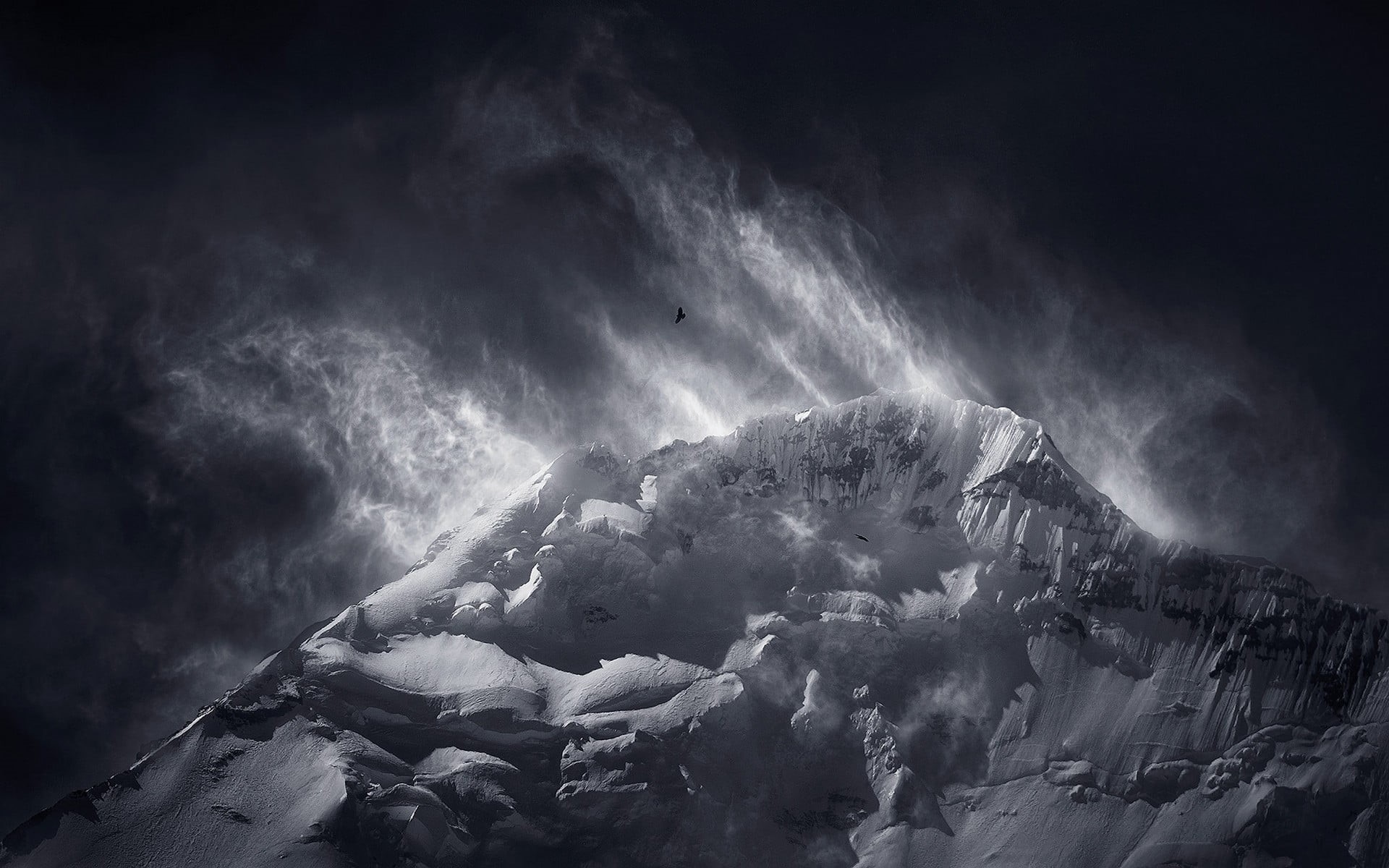 rock - object, birds, no people, landscape, sky, solid, outdoors, 1080P, flying, snow, wind, beauty in nature, night, nature, mountain peak, HD Wallpaper