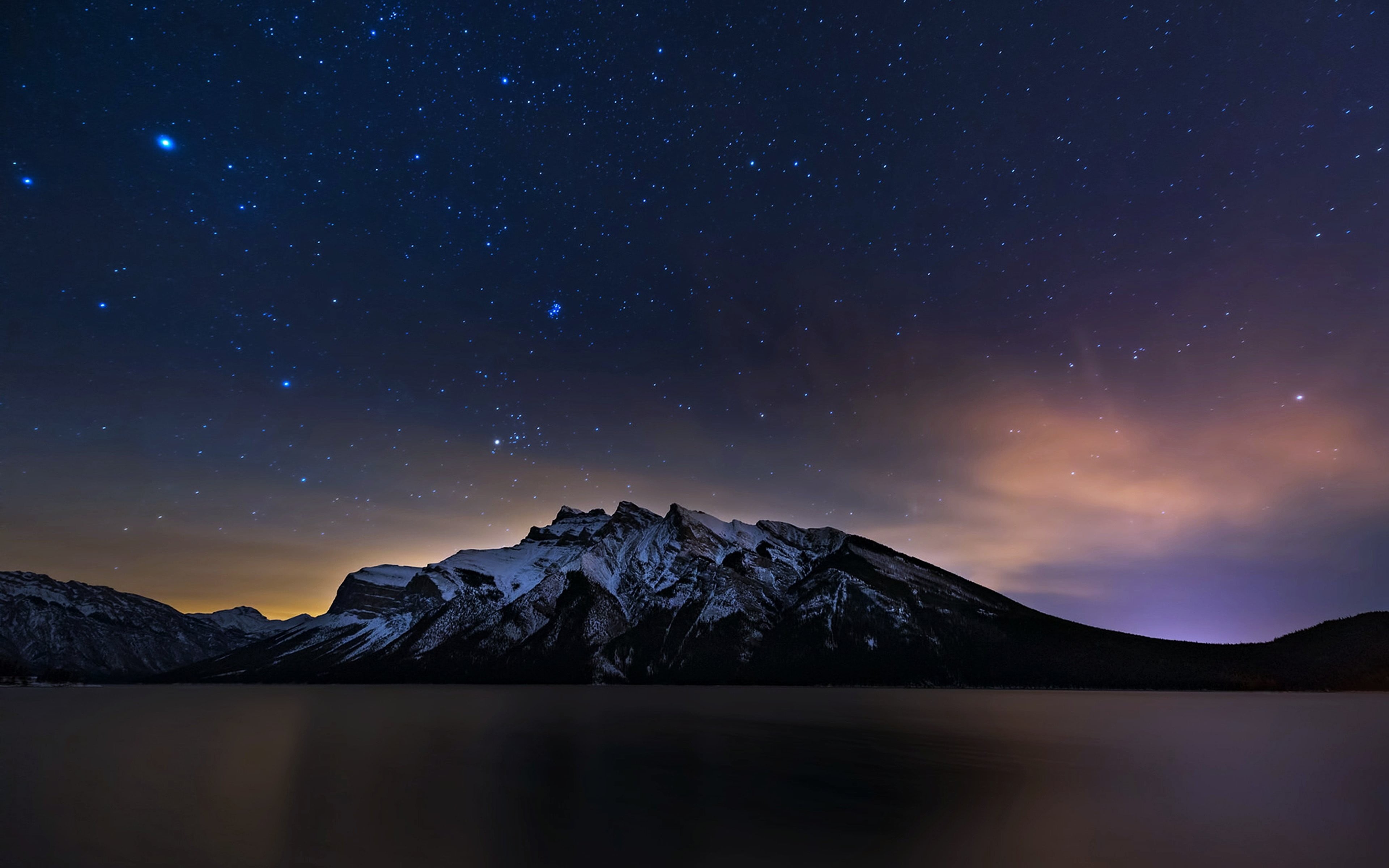 snowy peak, sky, planet, black, no people, 4K, beauty in nature, gray, cold temperature, mountain range, snow, mountain peak, star - space, water, mountain, HD Wallpaper