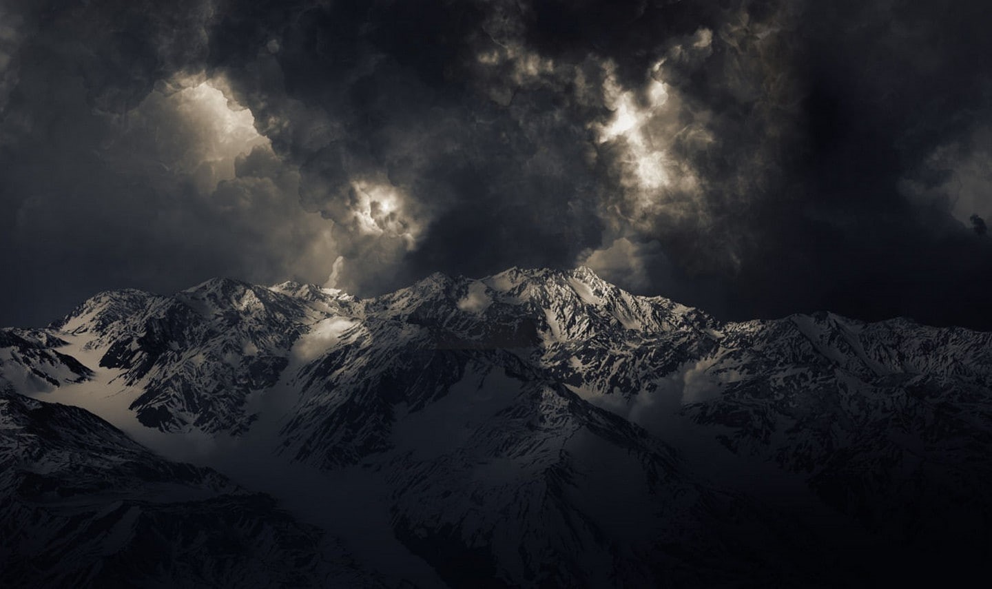 Dark, sunlight, 720P, clouds, landscape, Snowy Peak, storm, mountains, nature, Summit, HD Wallpaper